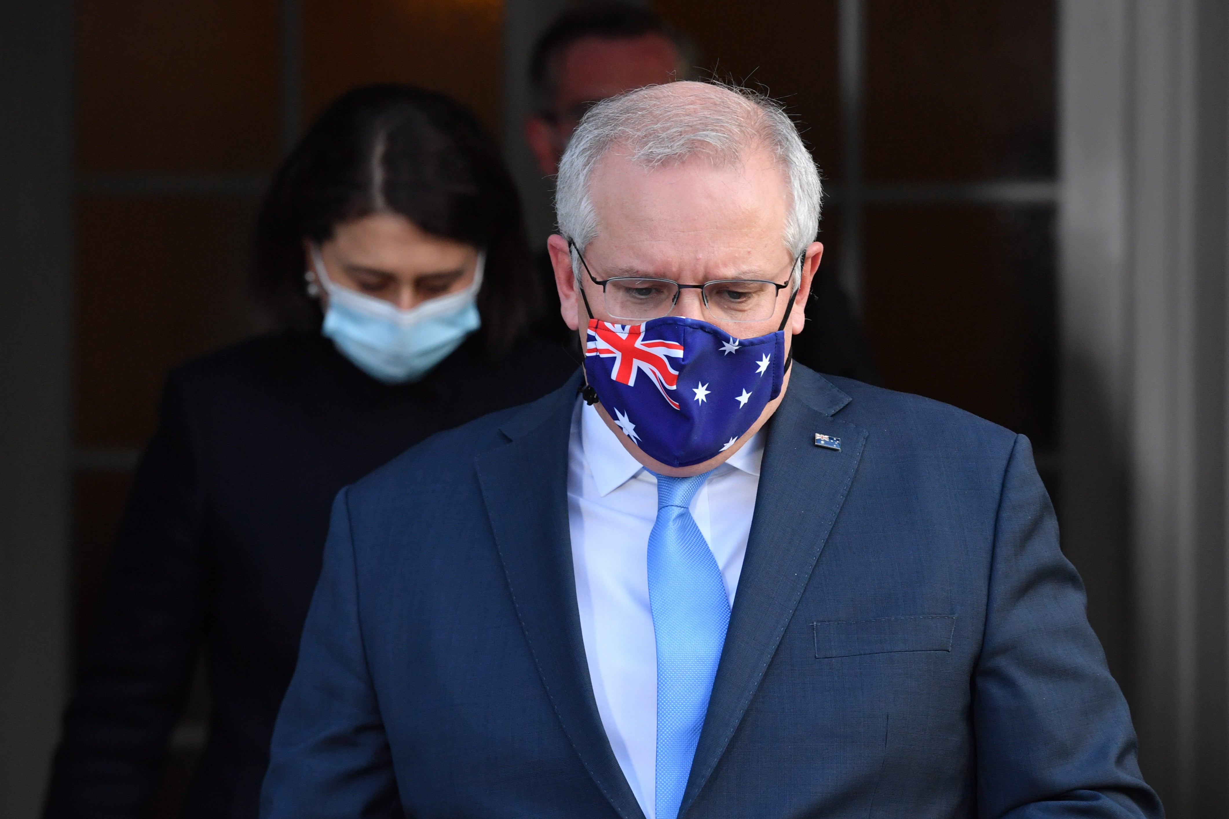 Australian Prime Minister Scott Morrison and New South Wales Premier Gladys Berejiklian at Kirribilli House in Sydney, New South Wales