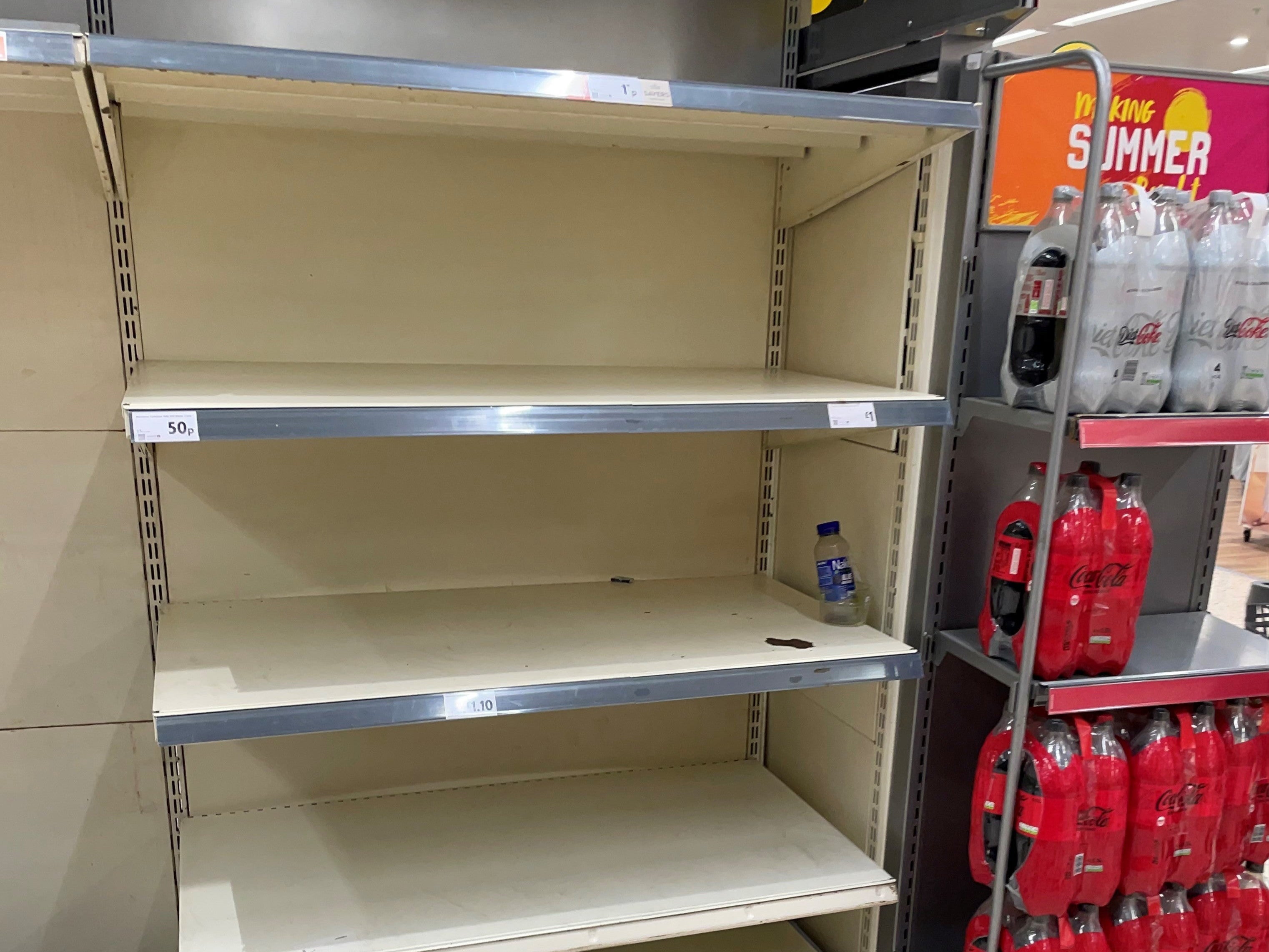 Empty shelves at Morrisons in BelleVale, Liverpool