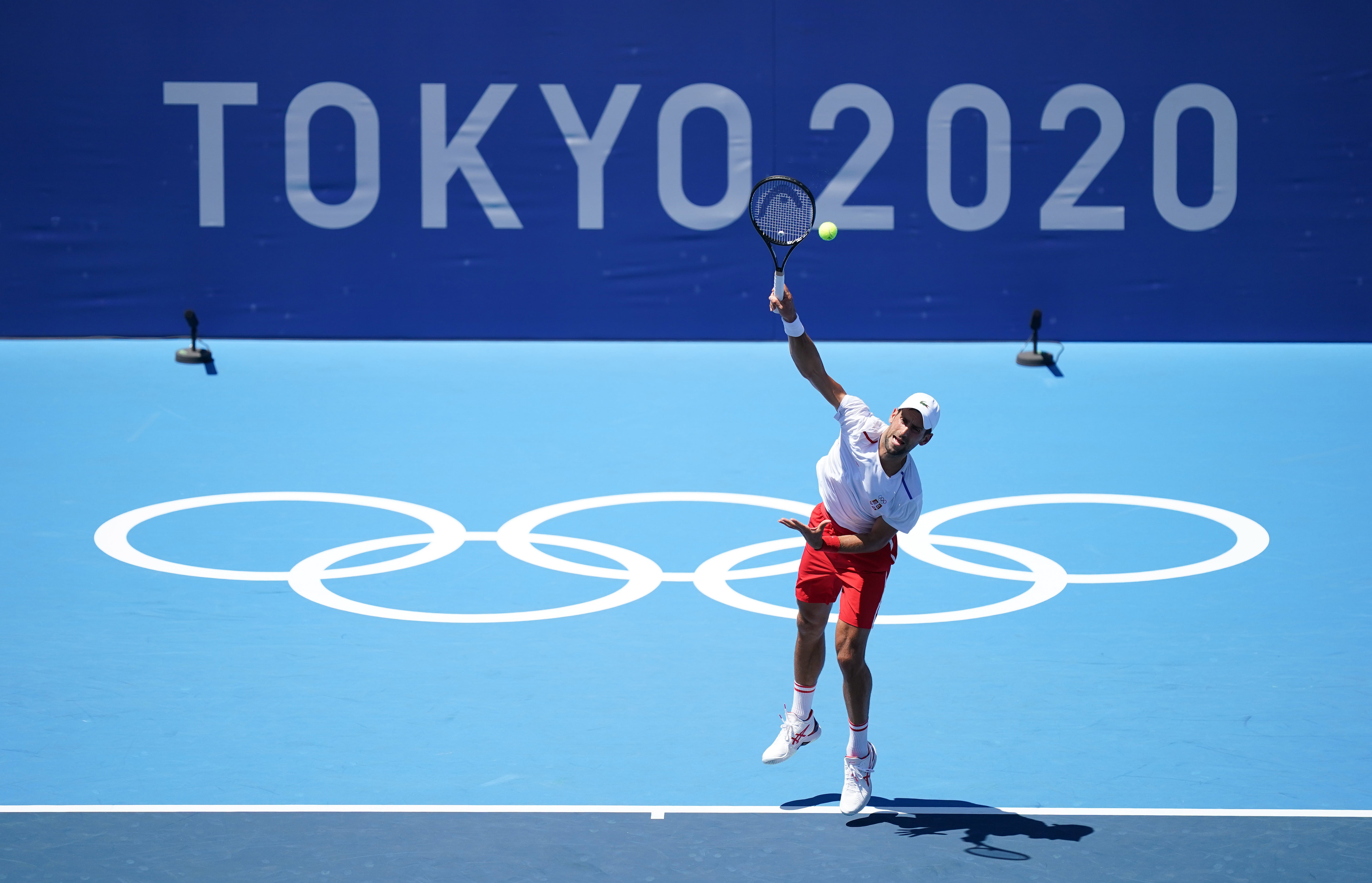 Novak Djokovic practices at the Ariake Tennis Park (Mike Egerton/PA)