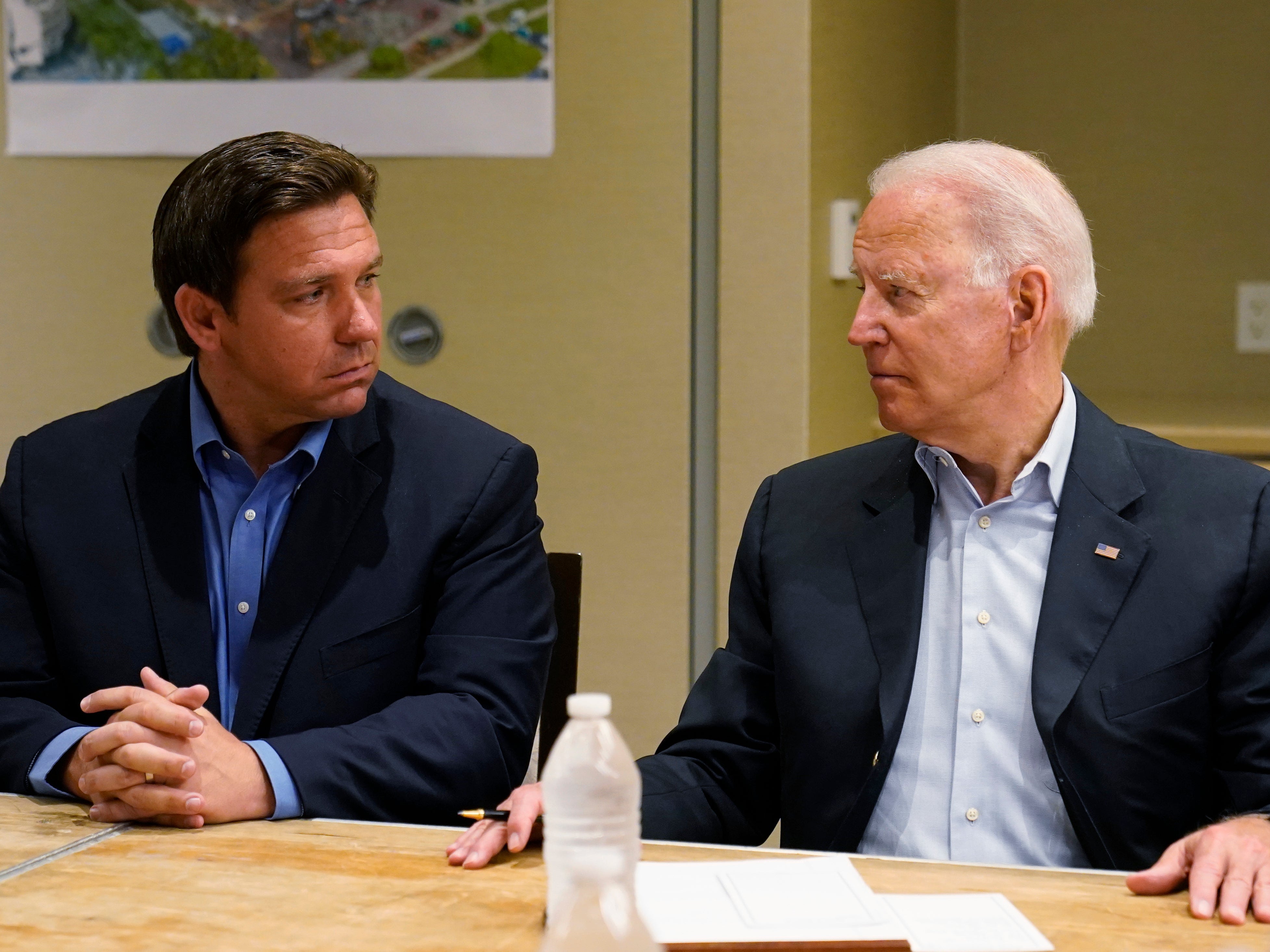 MrBiden with DeSantis during a briefing with first responders and local officials following the Surfside condo collapse in Florida in 2021