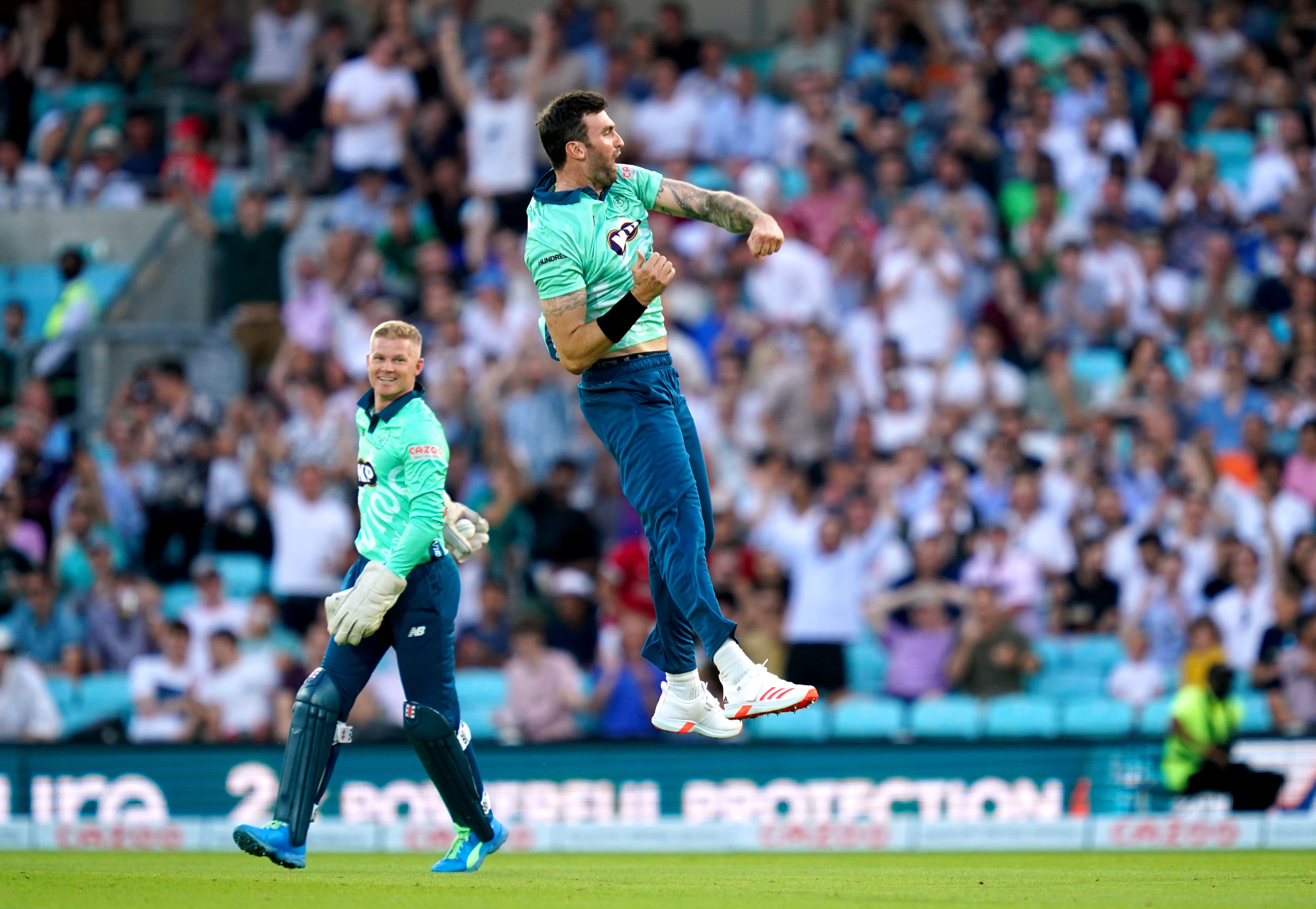 Reece Topley celebrates after taking a wicket (John Walton/PA)