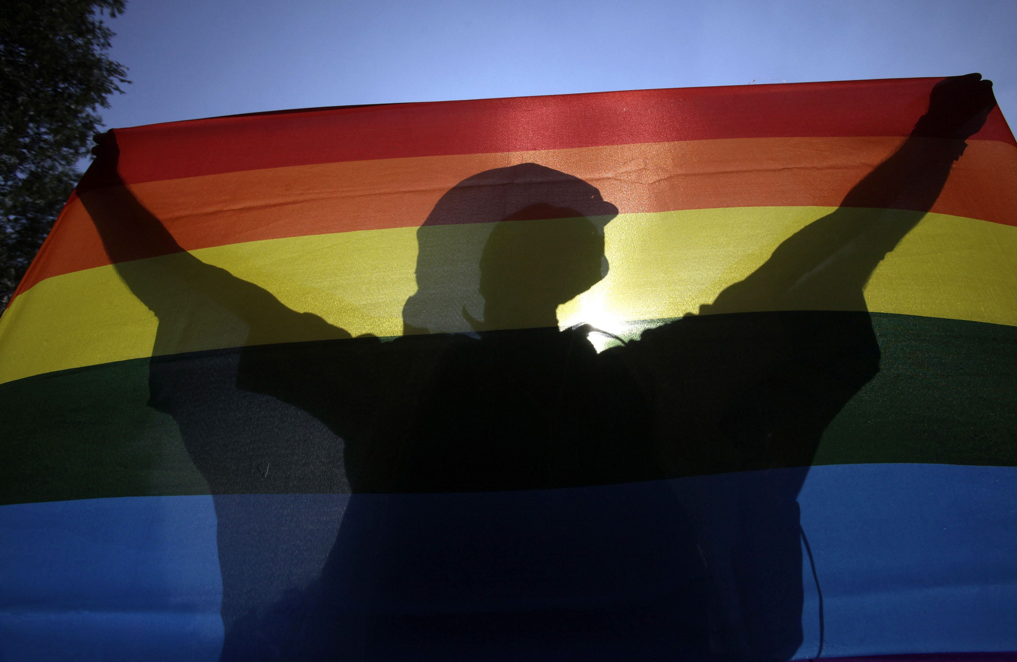 A participant during a Pride parade in downtown Budapest in 2012