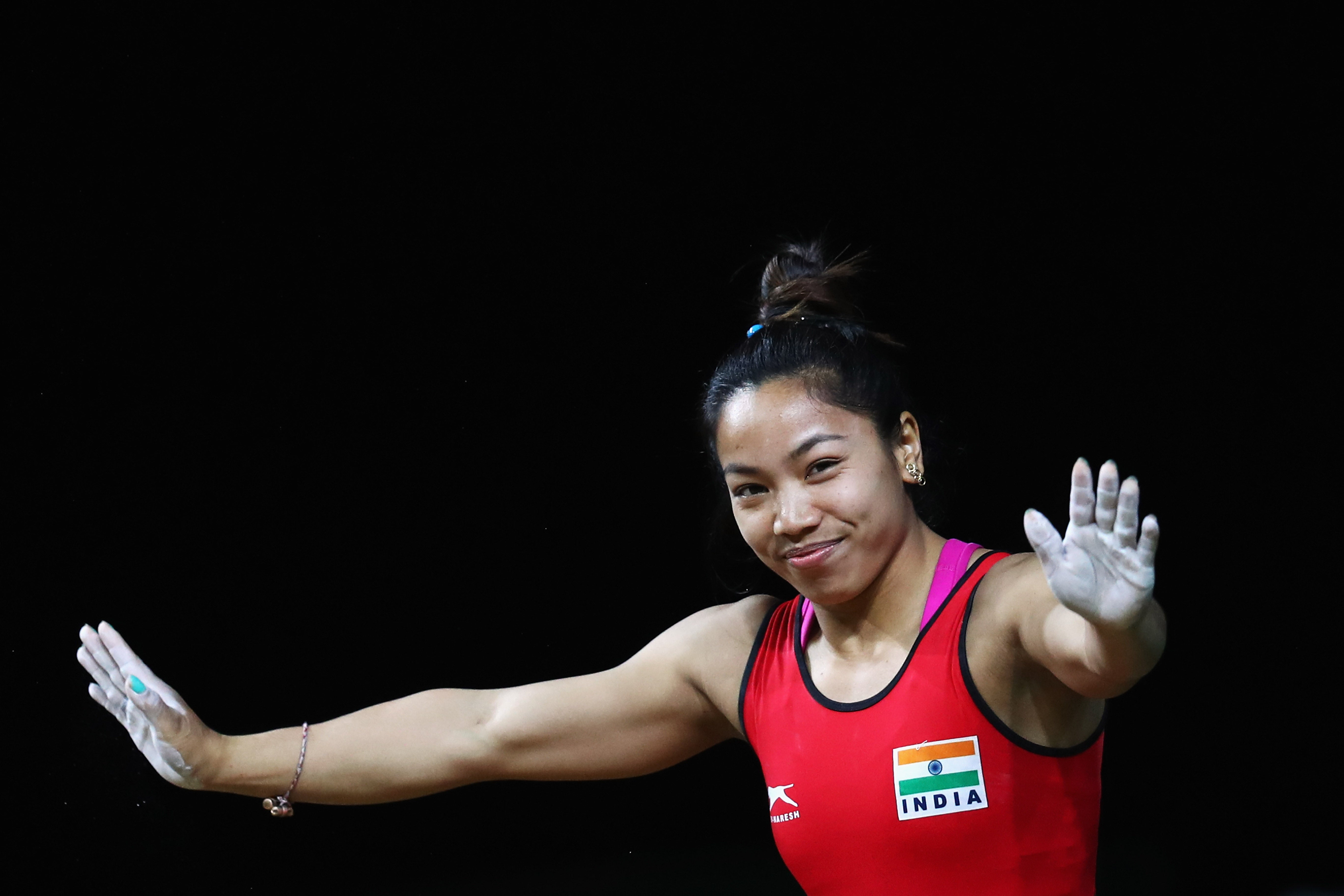 Gold medalist Chanu Saikhom Mirabai of India competes during the Weightlifting Women’s 48kg Final at the Gold Coast 2018 Commonwealth Games