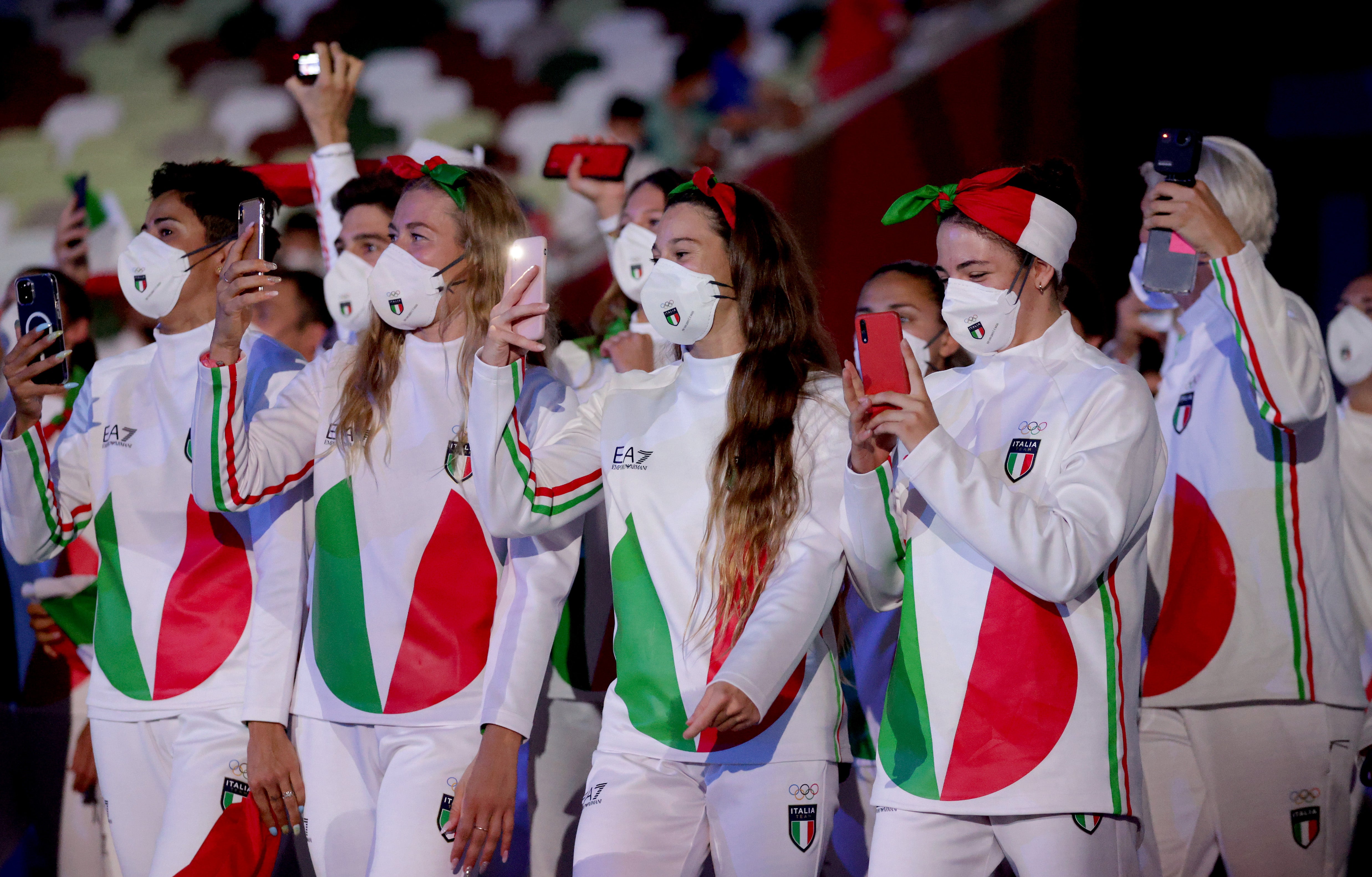 Athletes from Team Italy are seen during the Opening Ceremony of the Tokyo 2020 Olympic Games