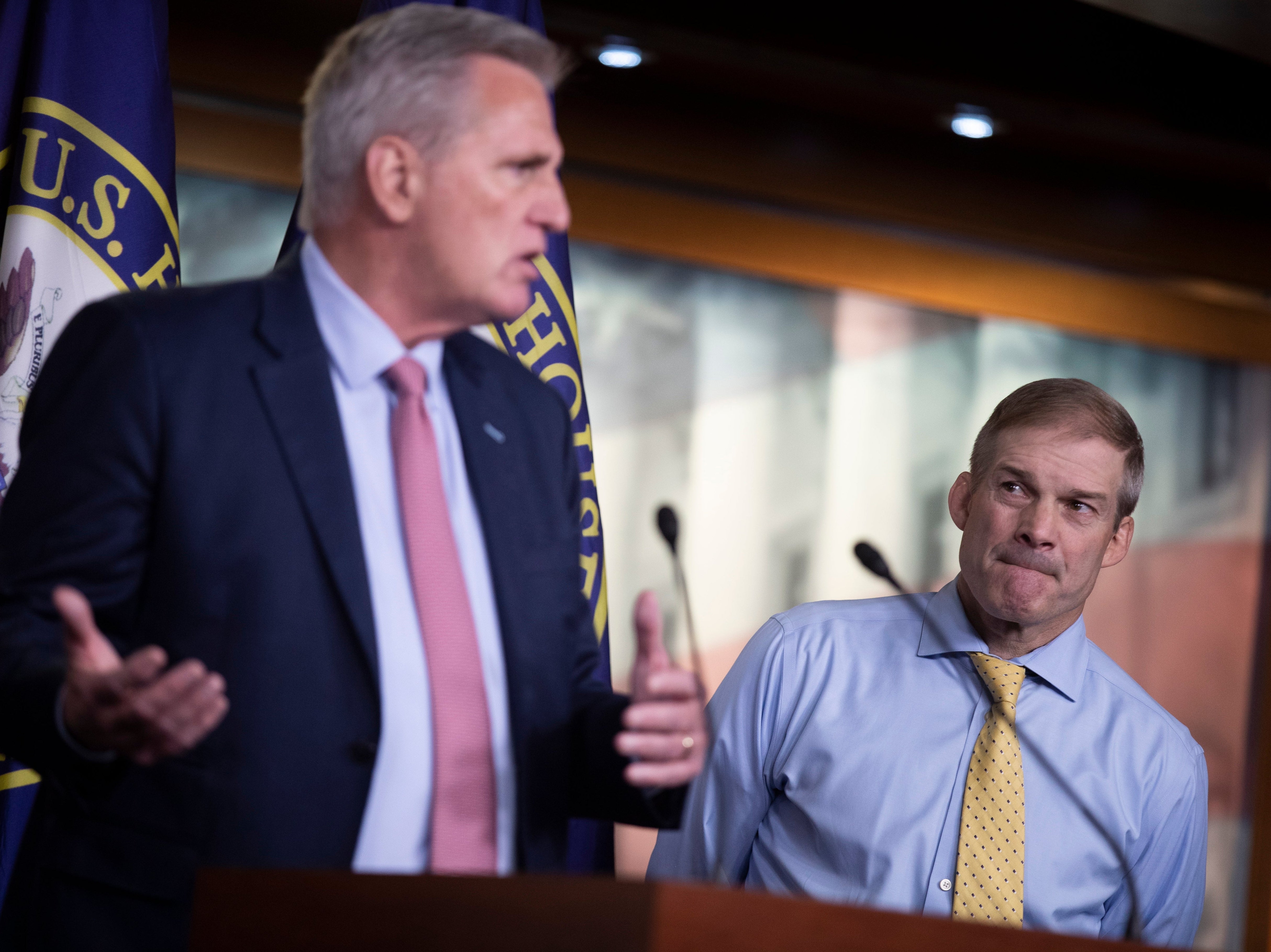 House Minority Leader Kevin McCarthy (L) and Congressman Jim Jordan