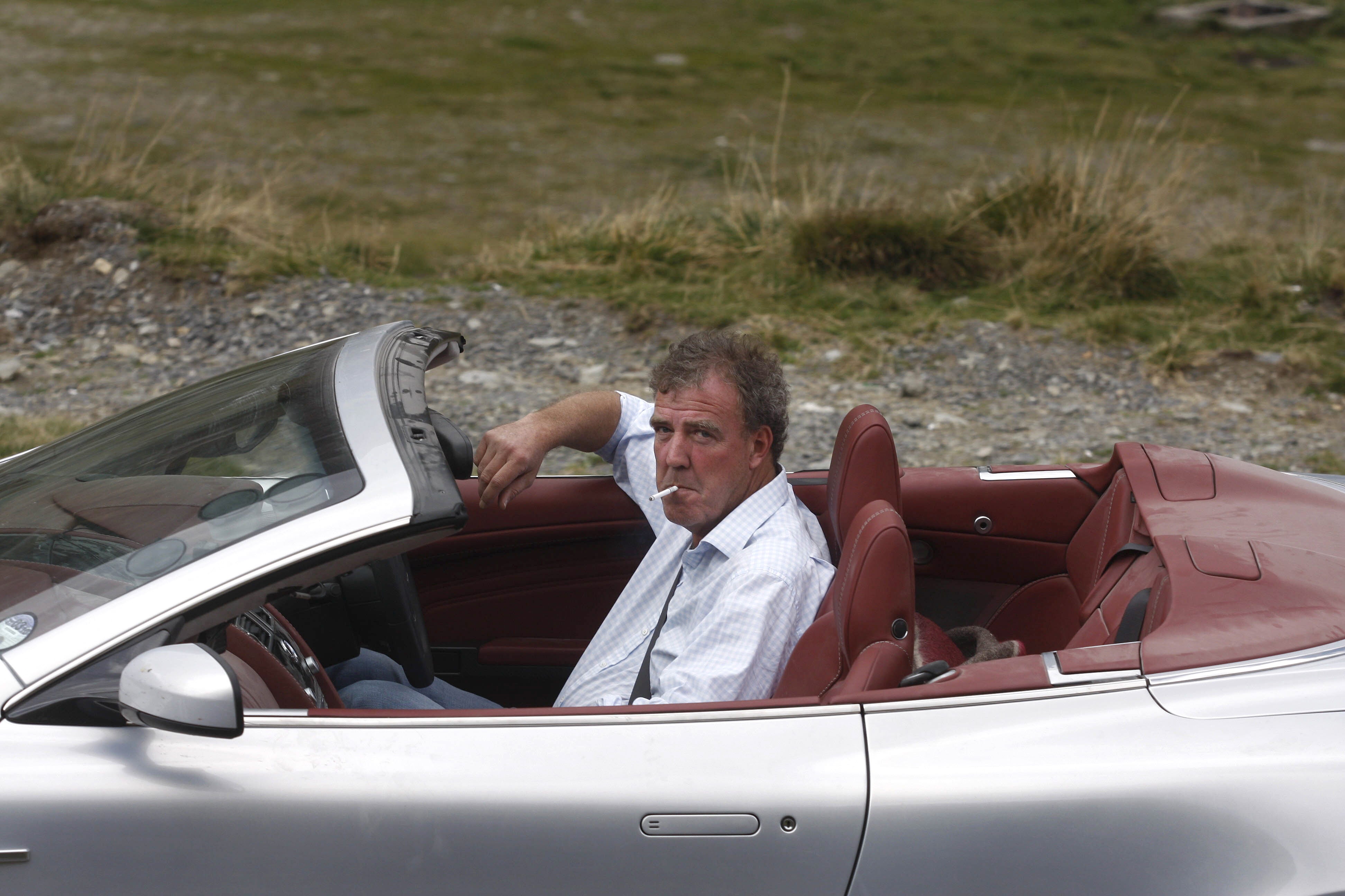 Clarkson pictured in an Aston Martin in 2009 while filming for ‘Top Gear’ in Romania