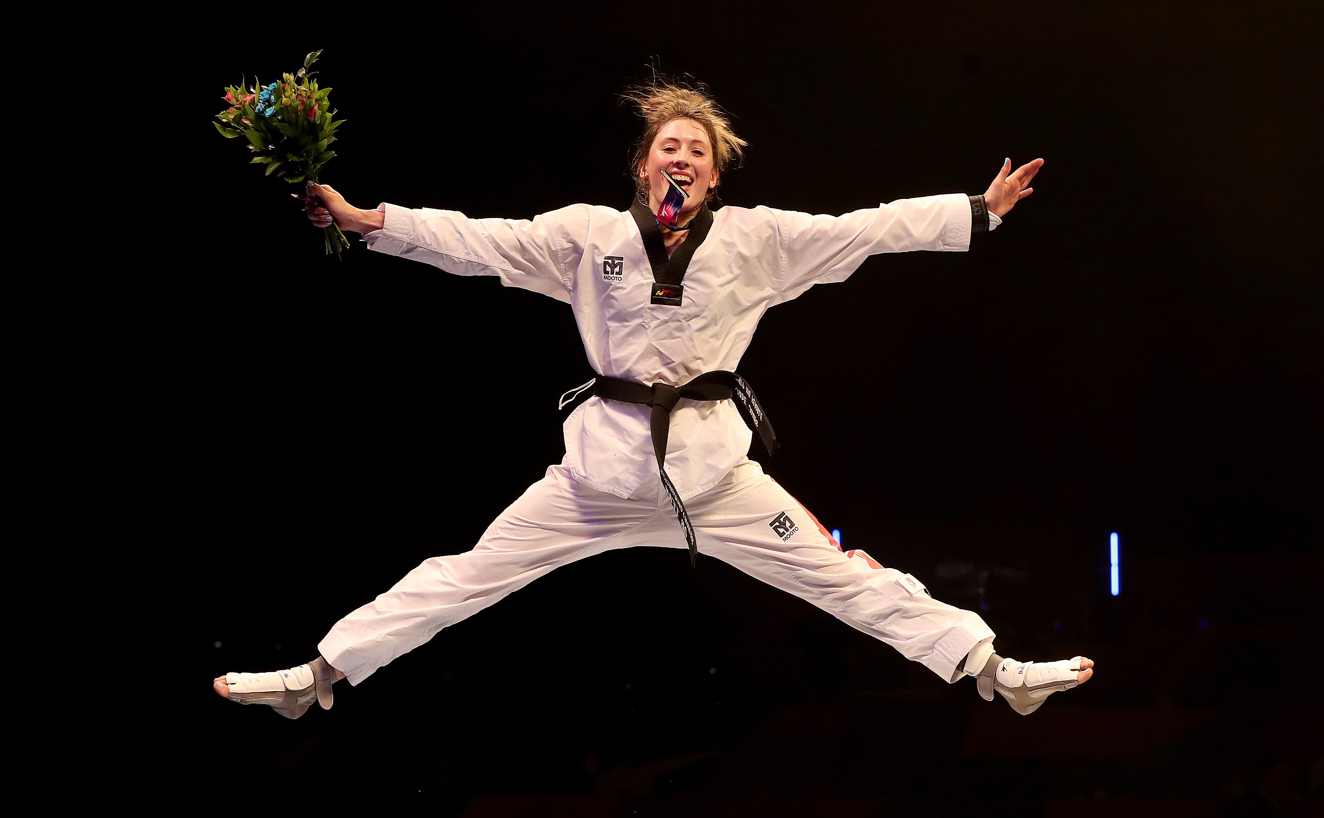 Jade Jones celebrates World Championship gold in 2019 (Martin Rickett/PA)