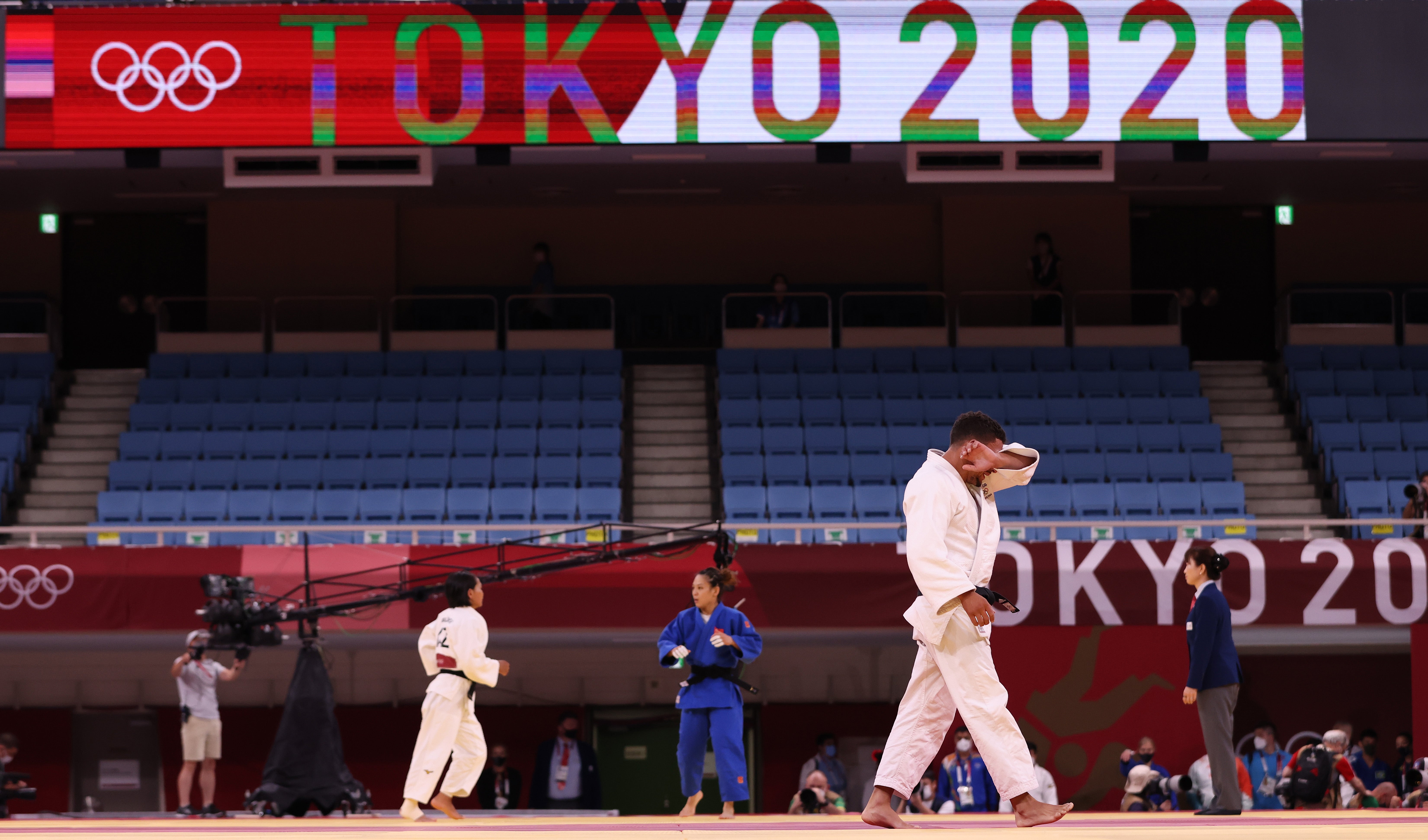 Ashley McKenzie of Great Britain reacts after losing to Karamat Huseynov of Azerbaijan