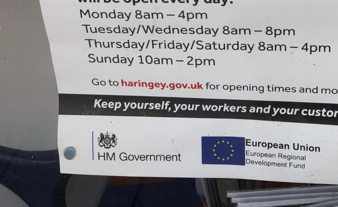 An example of a poster funded under the scheme bearing the required EU flag, spotted in north London