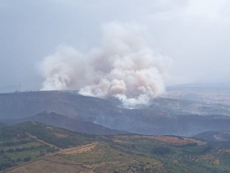 An aerial view of the wildfire that broke out near Santu Lussurgiu in Sardinia on Saturday