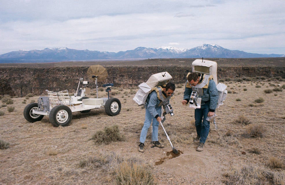 Apollo 15 astronauts Jim Irwin and David Scott during space geology training in Mexico
