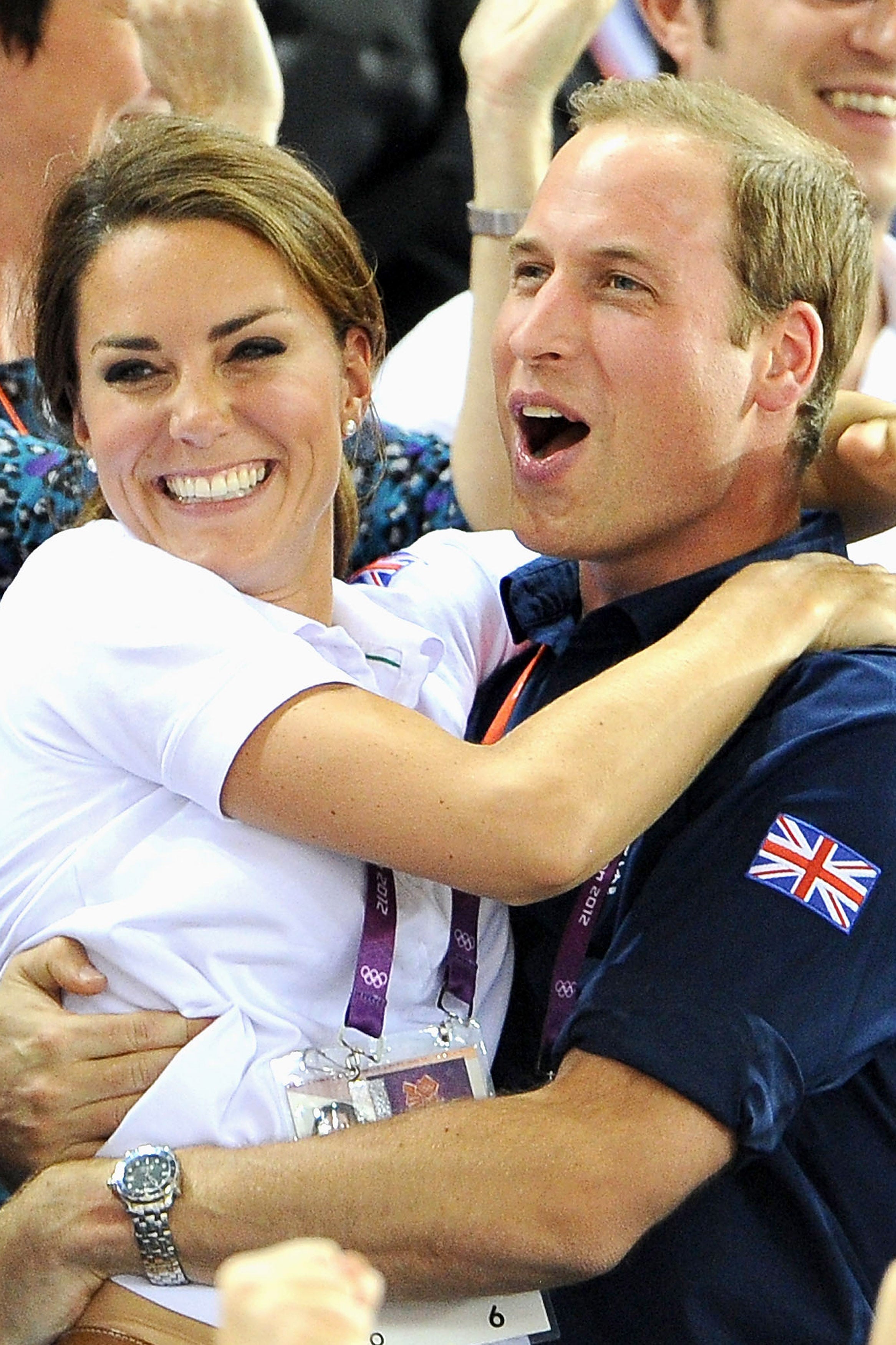 Kate and William celebrate as Britain wins a cycling race during the Olympic Games in 2012