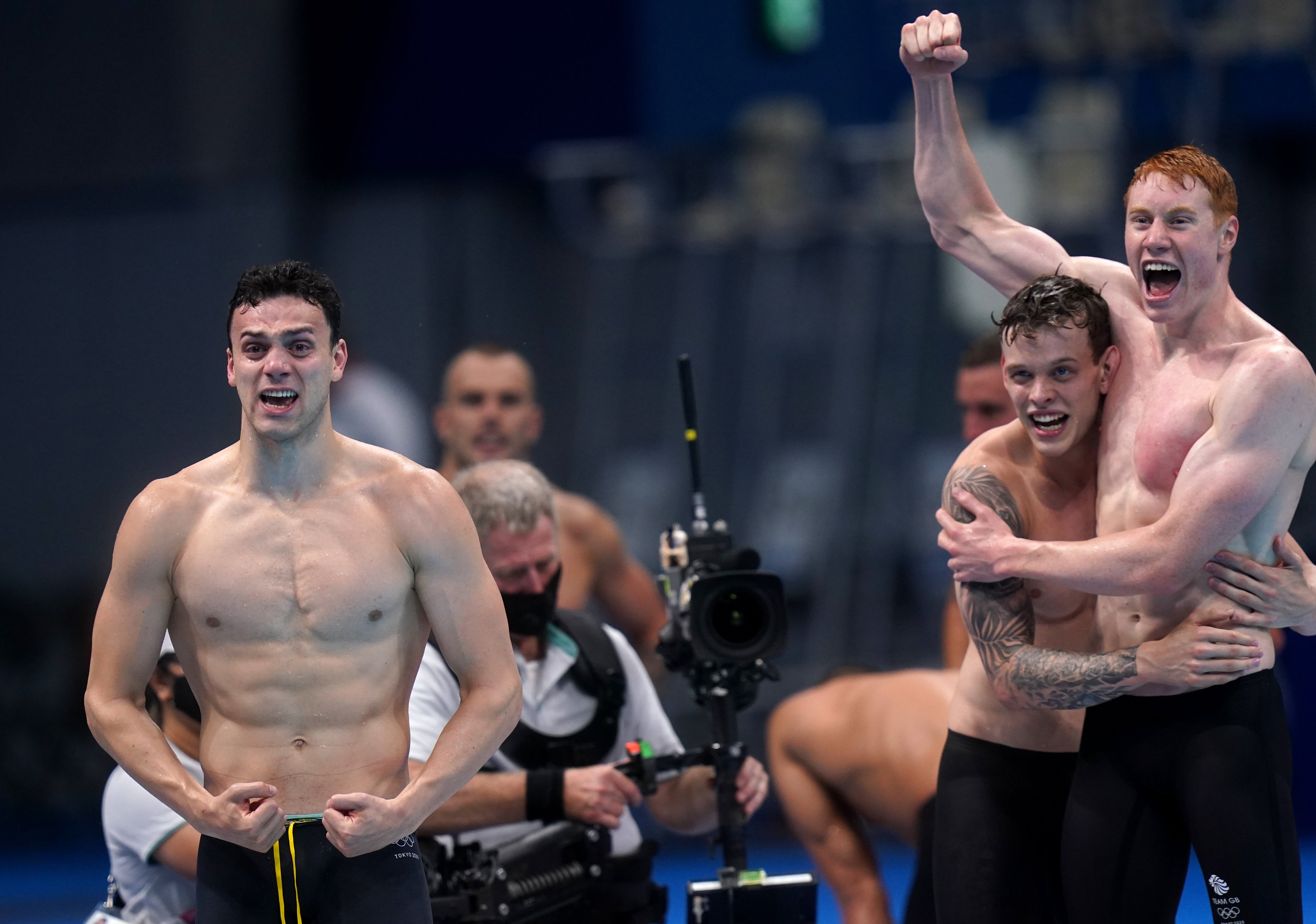 Guy, left, as Dean, right, celebrates with Richards (Adam Davy/PA)