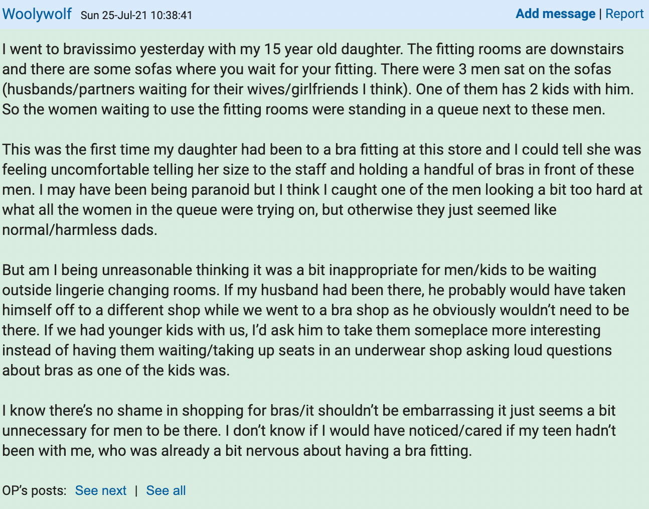 Screengrab of a post on men in lingerie shops