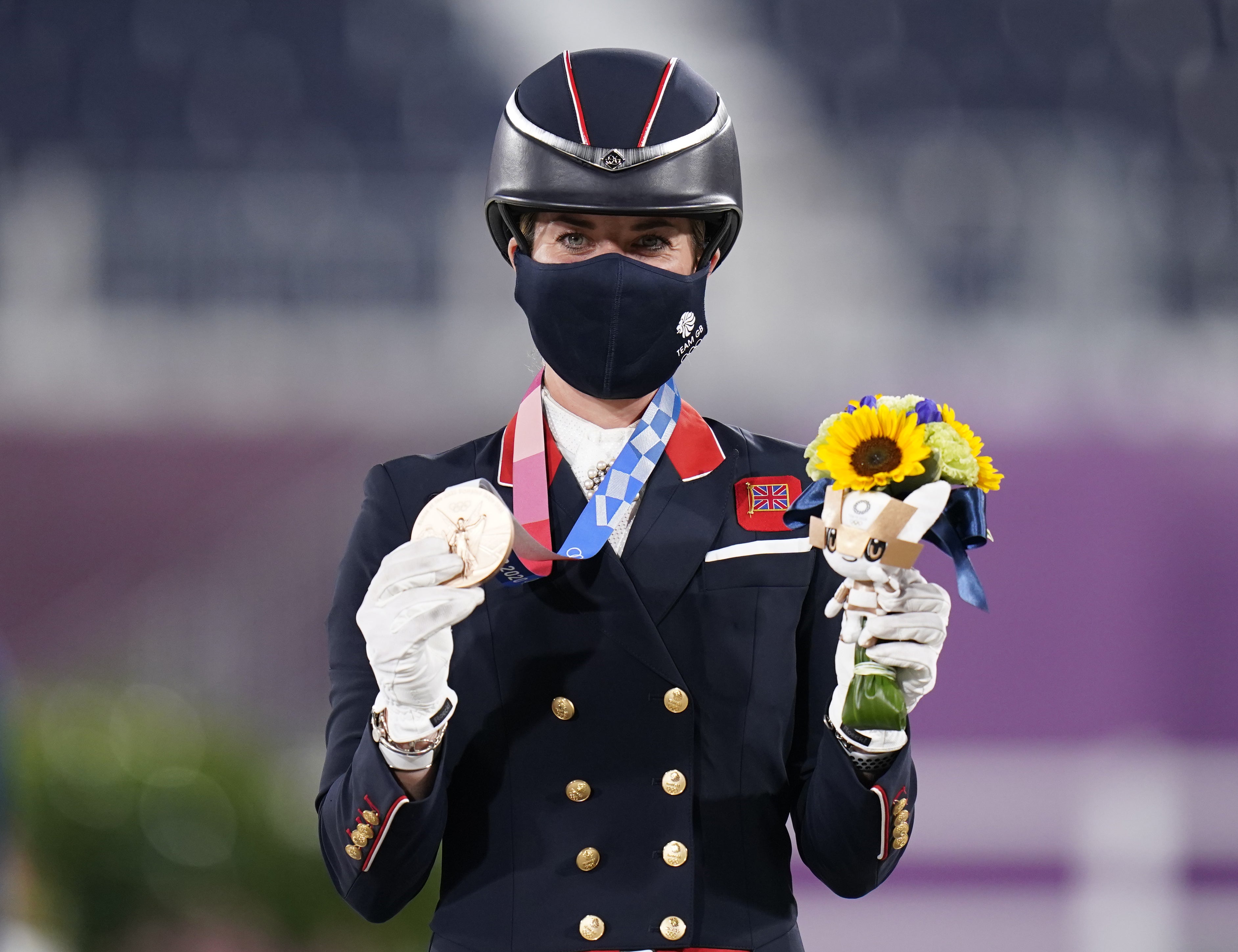 Charlotte Dujardin celebrates winning bronze (Danny Lawson/PA)