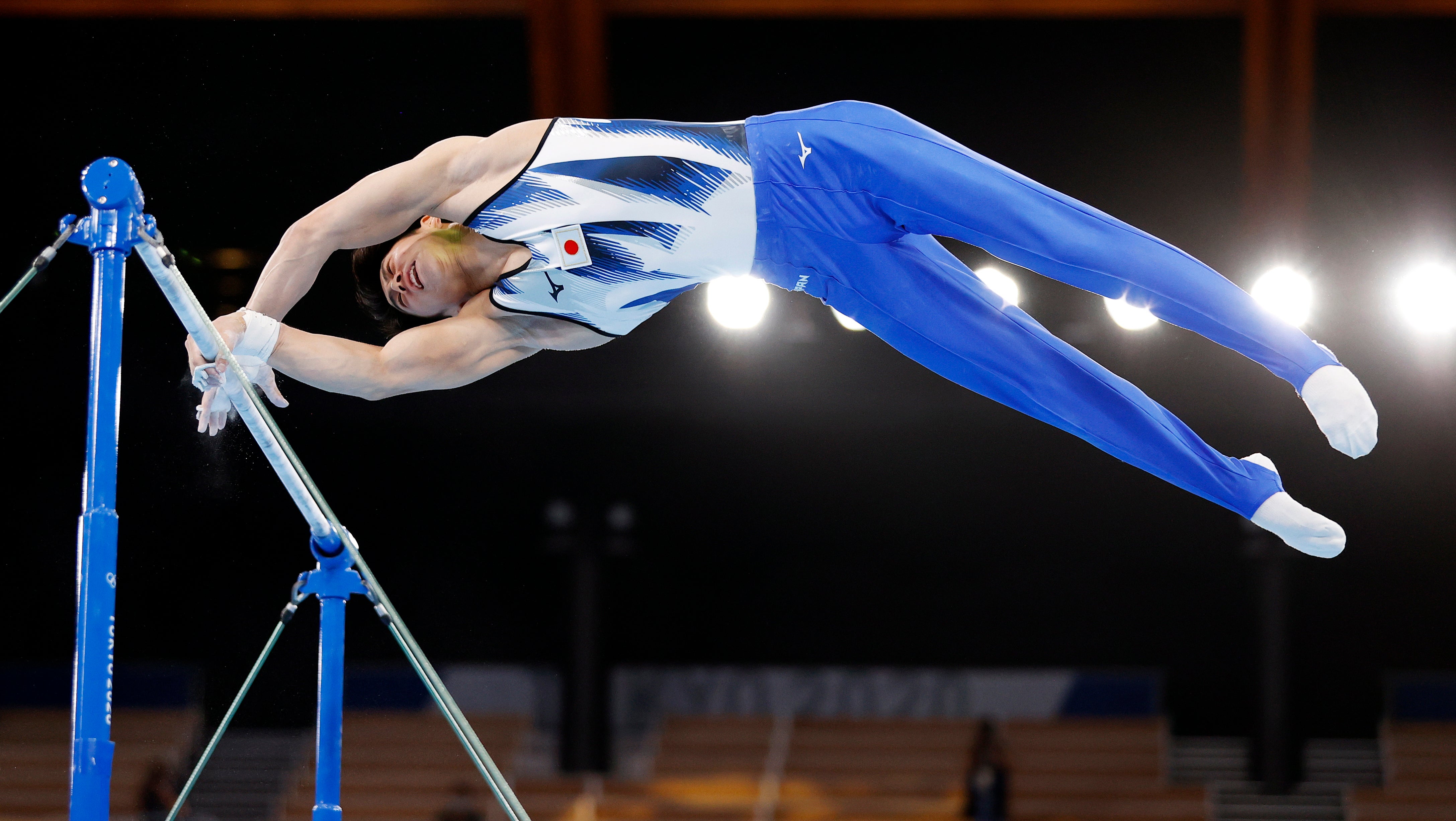 Daiki Hashimoto of Japan competes on the horizontal bar