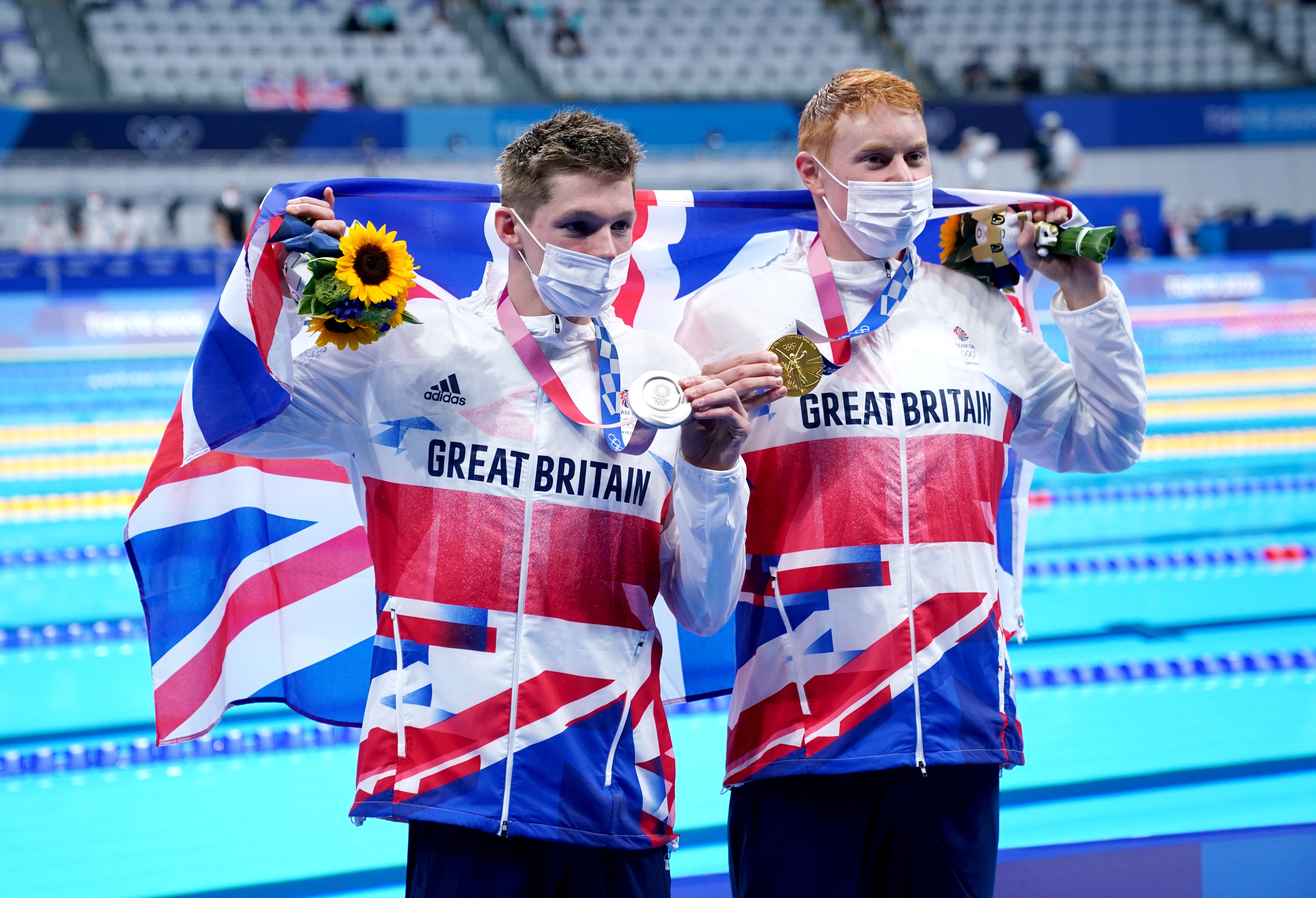 Tom Dean, right, and Duncan Scott had a historic one-two finish in the men’s 200m freestyle final on Tuesday (Adam Davy/PA)