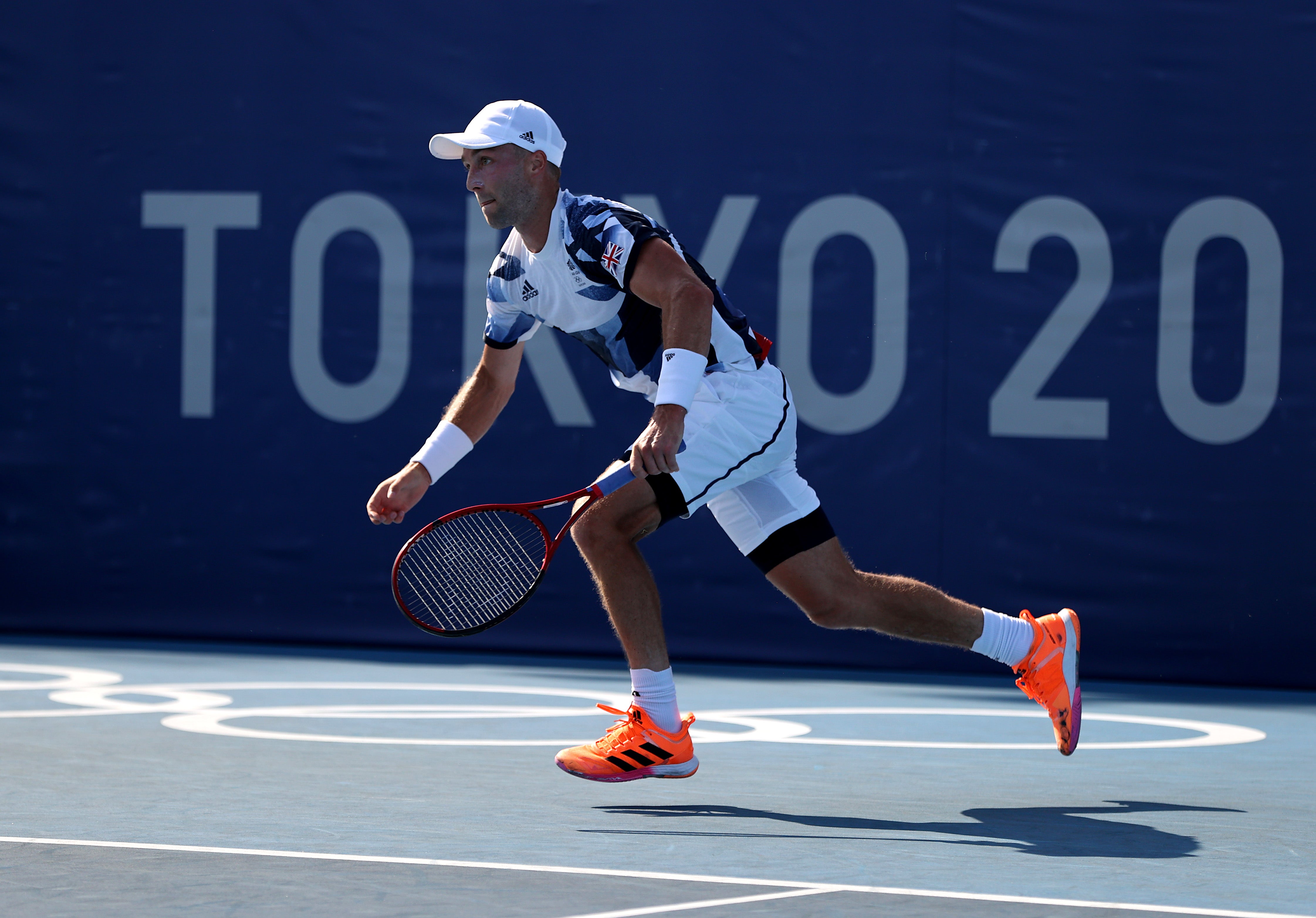 <p>Liam Broady plays Jeremy Chardy of France on Wednesday at Ariake Tennis Park in Tokyo</p>