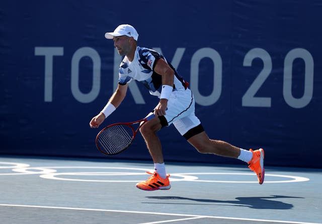 <p>Liam Broady plays Jeremy Chardy of France on Wednesday at Ariake Tennis Park in Tokyo</p>