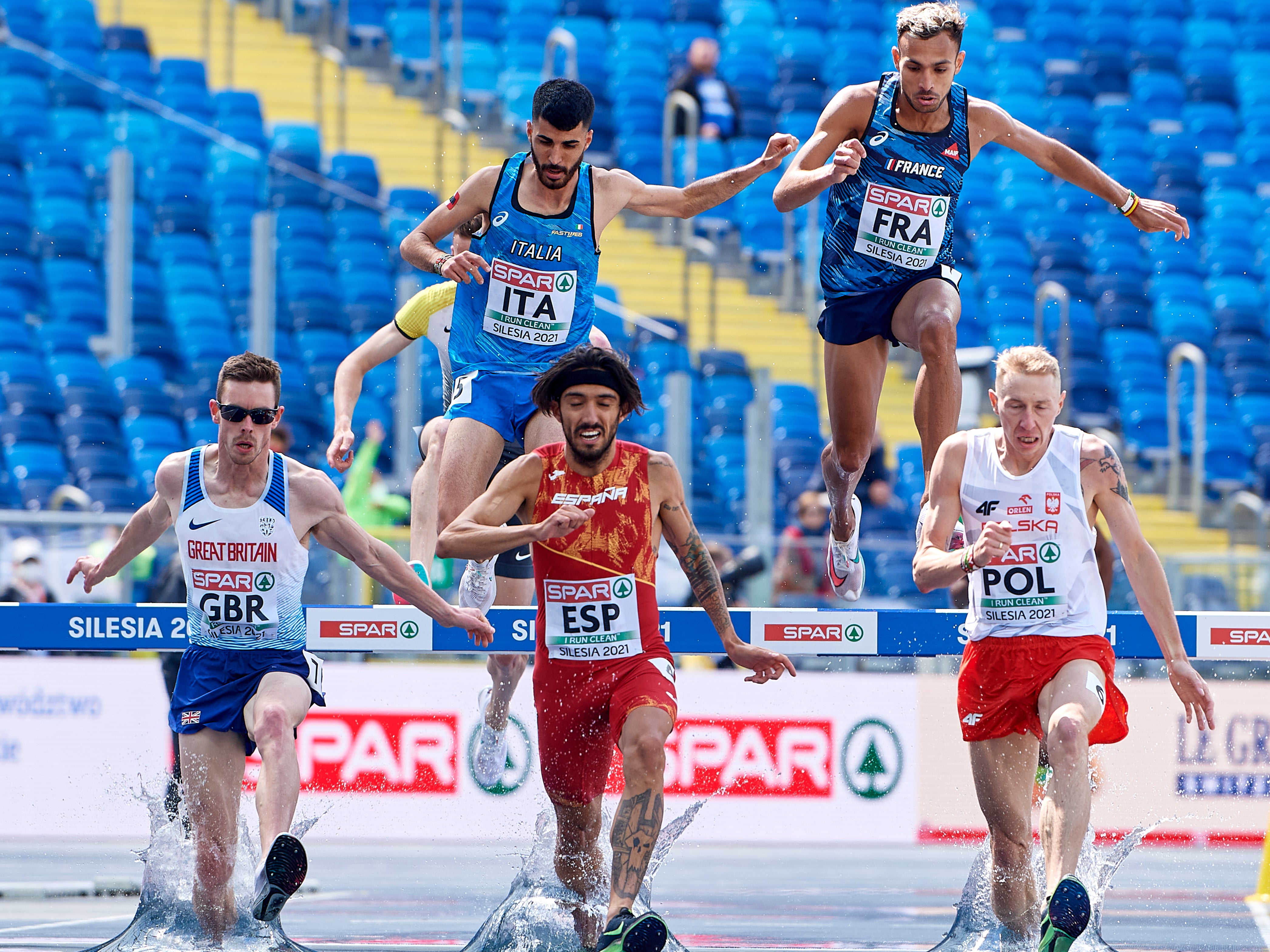 Phil Norman from Great Britain competes in the men’s 3,000m steeplechase on Friday