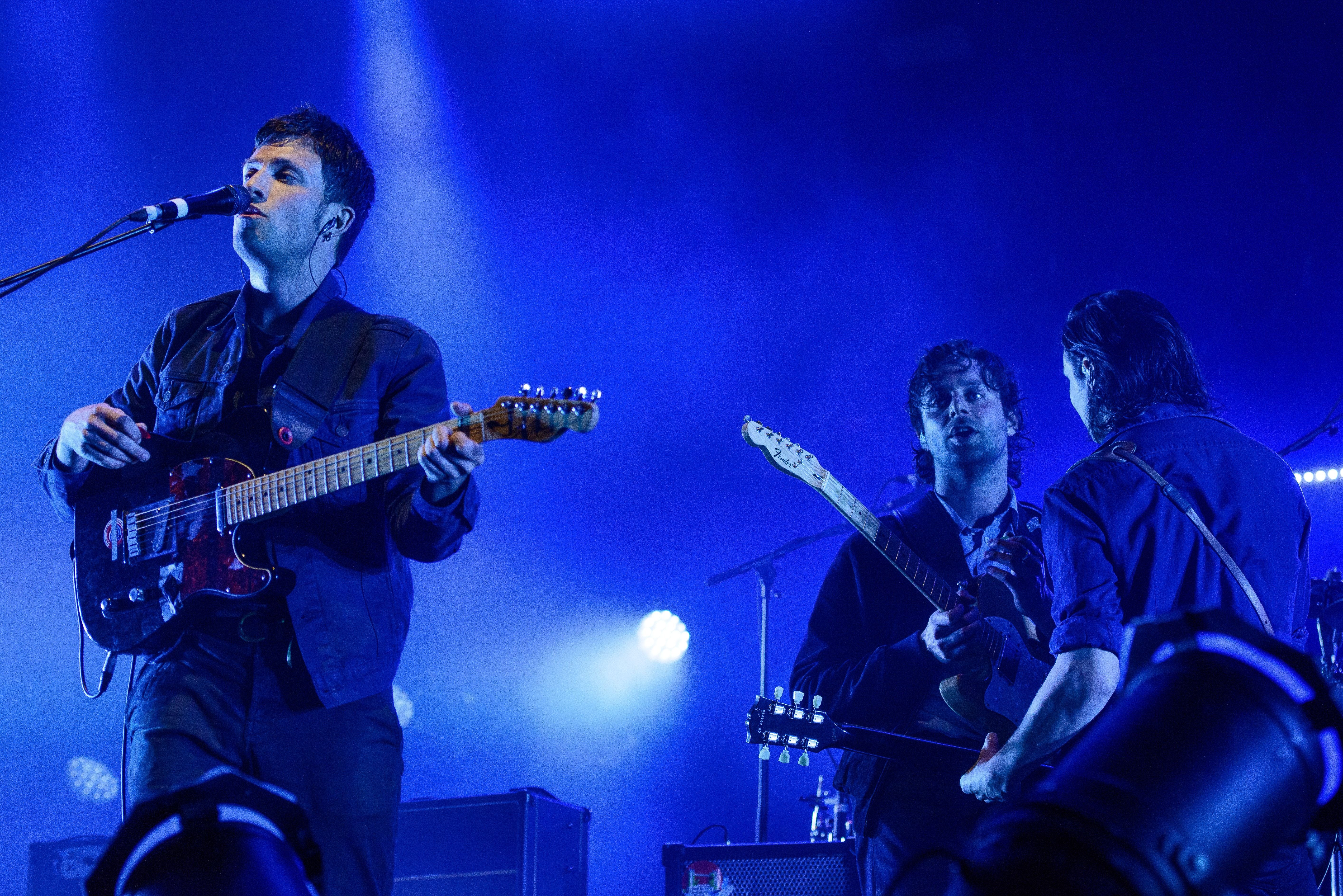 The Maccabees’ Orlando Weeks, Felix White and Hugo White at their farewell show at Alexandra Palace, London, in 2017