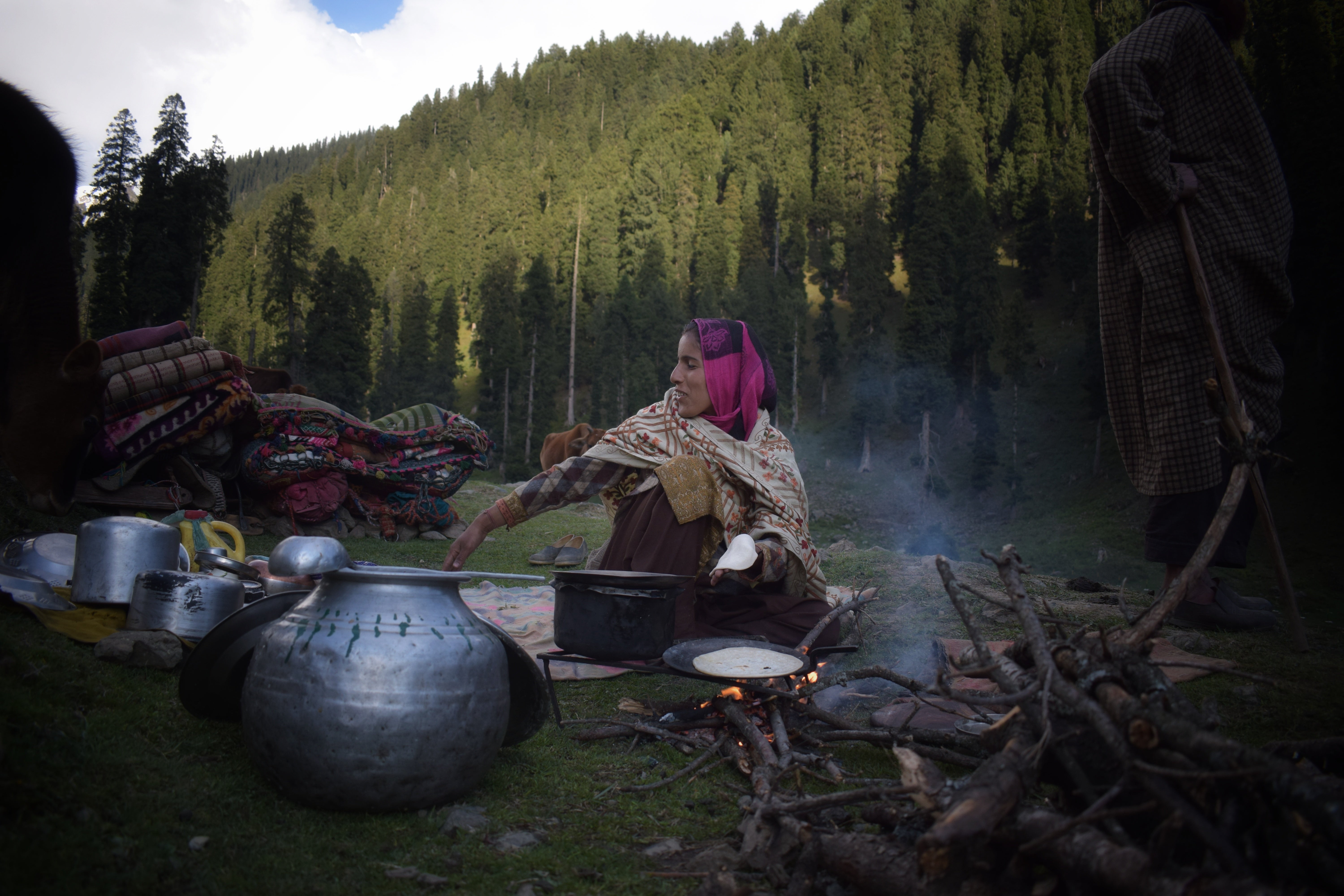 A Gujjar woman preparing food for her family in Gawran