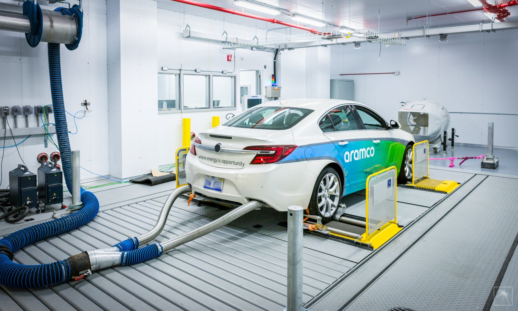 An Aramco project measuring exhaust emissions from a vehicle