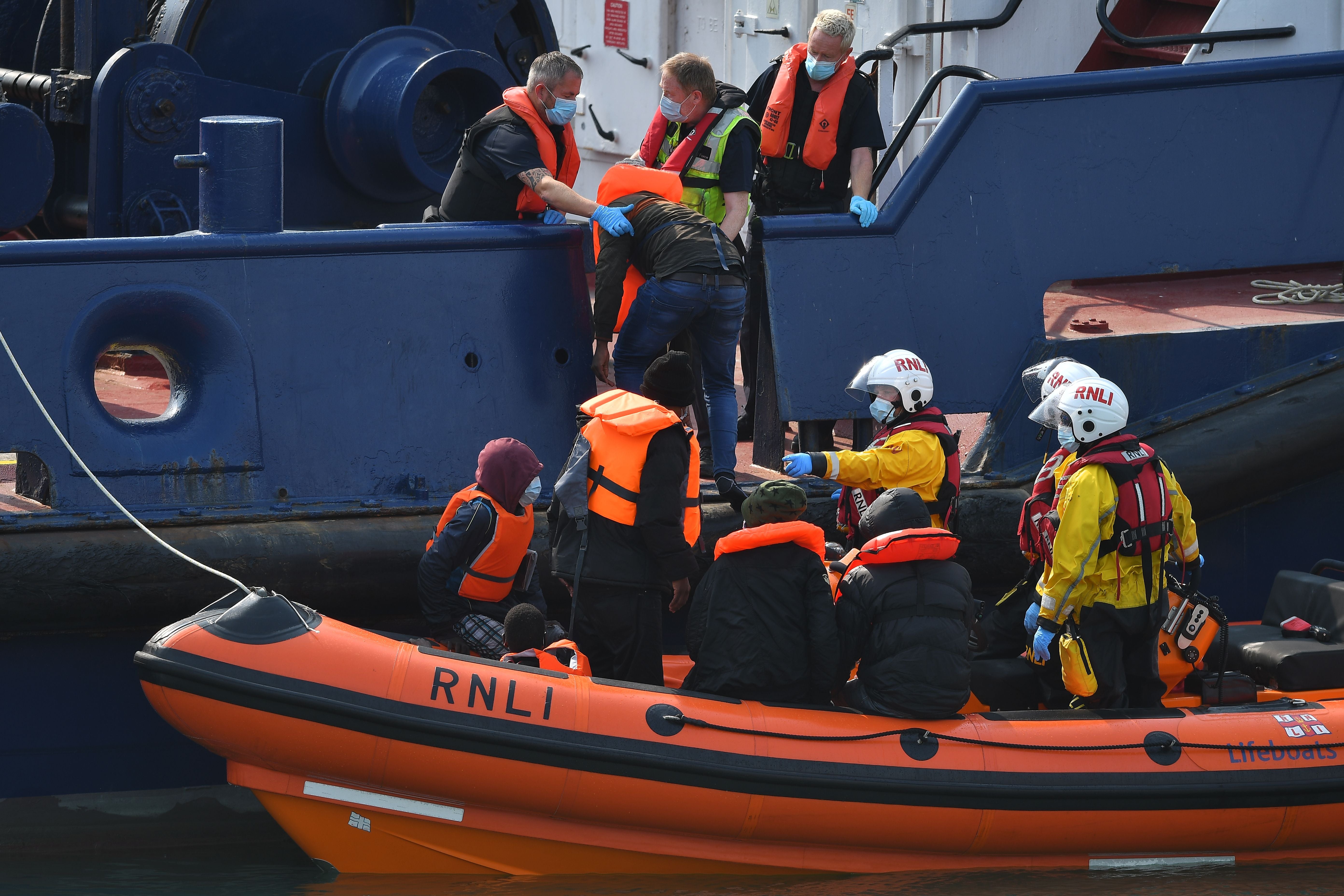 Migrants picked up in the Channel are brought to Dover