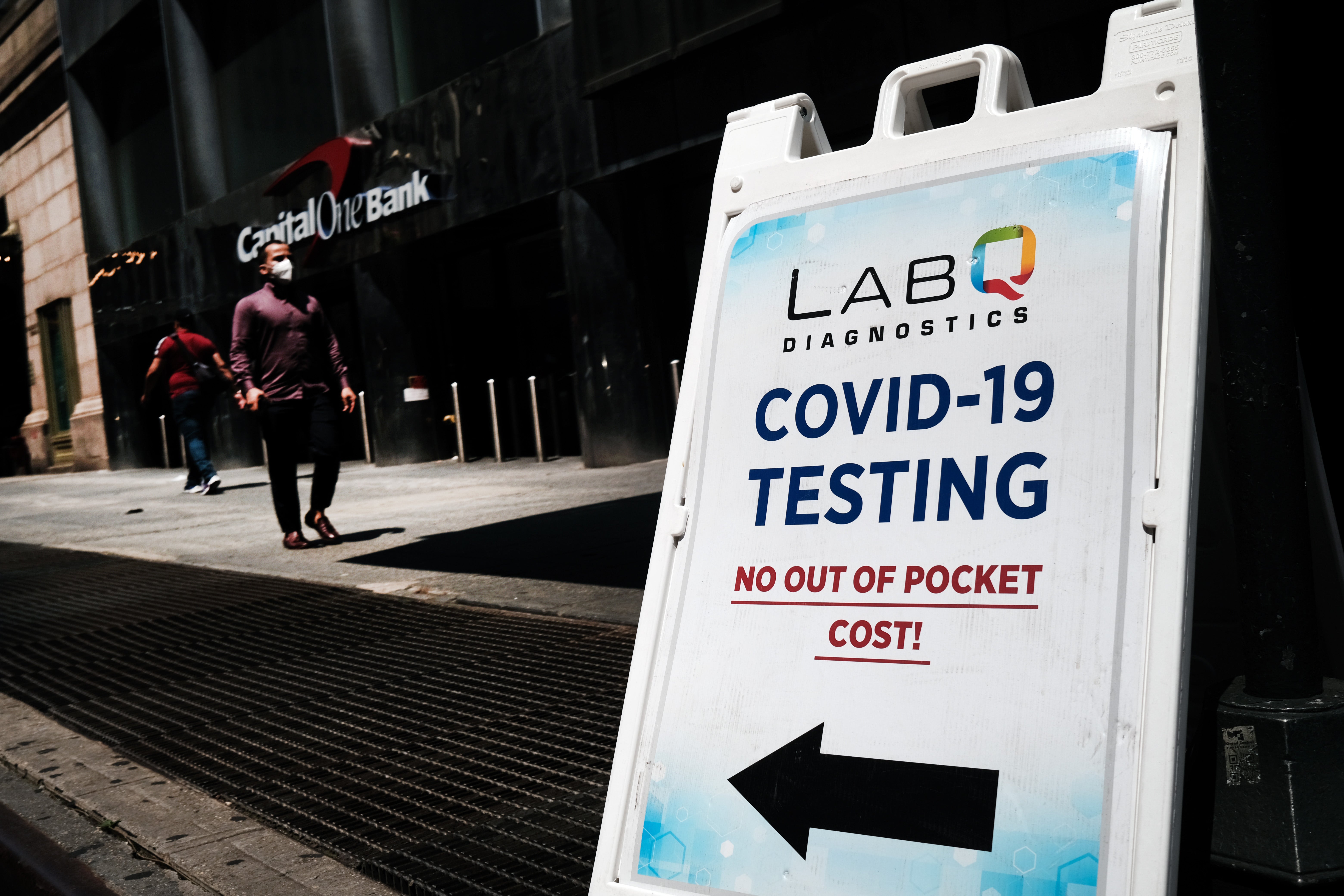 A Covid-19 testing station outside of Grand Central Terminal in Manhattan on July 27