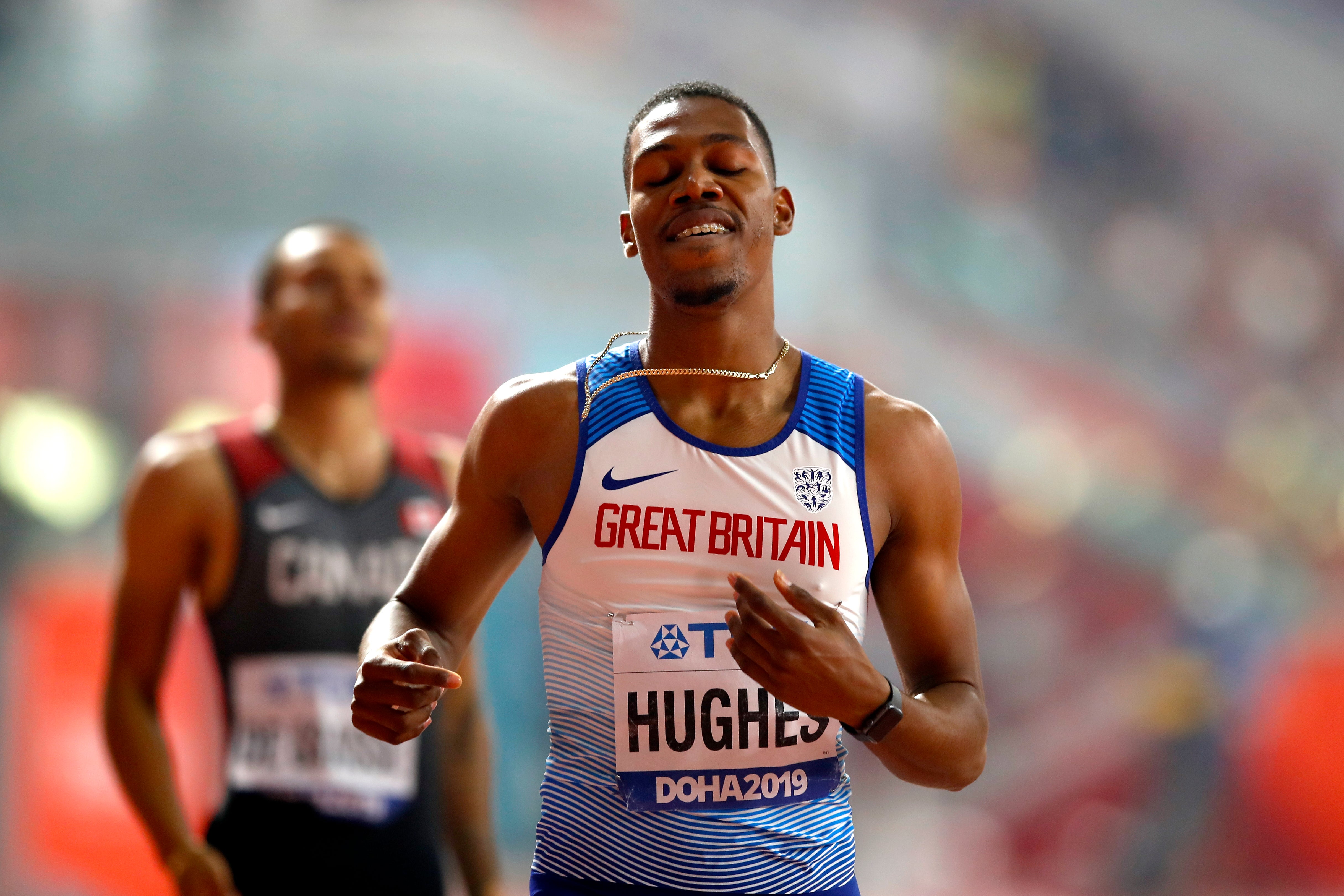 Zharnel Hughes, pictured in the 200 metres at the 2019 World Championships, is now focused on the 100 metres.