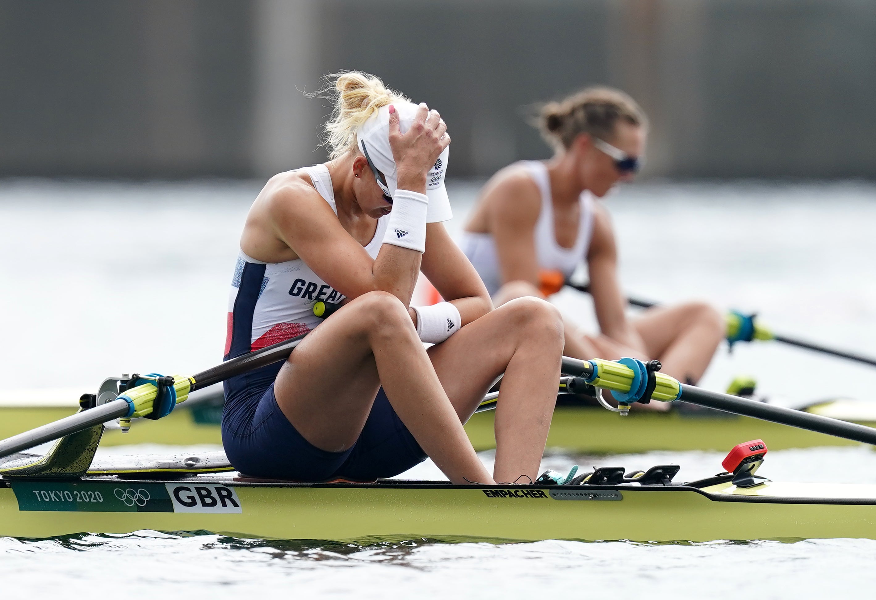 Great Britain’s Victoria Thornley reacts after finishing fourth in the women’s single sculls (Mike Egerton/PA)