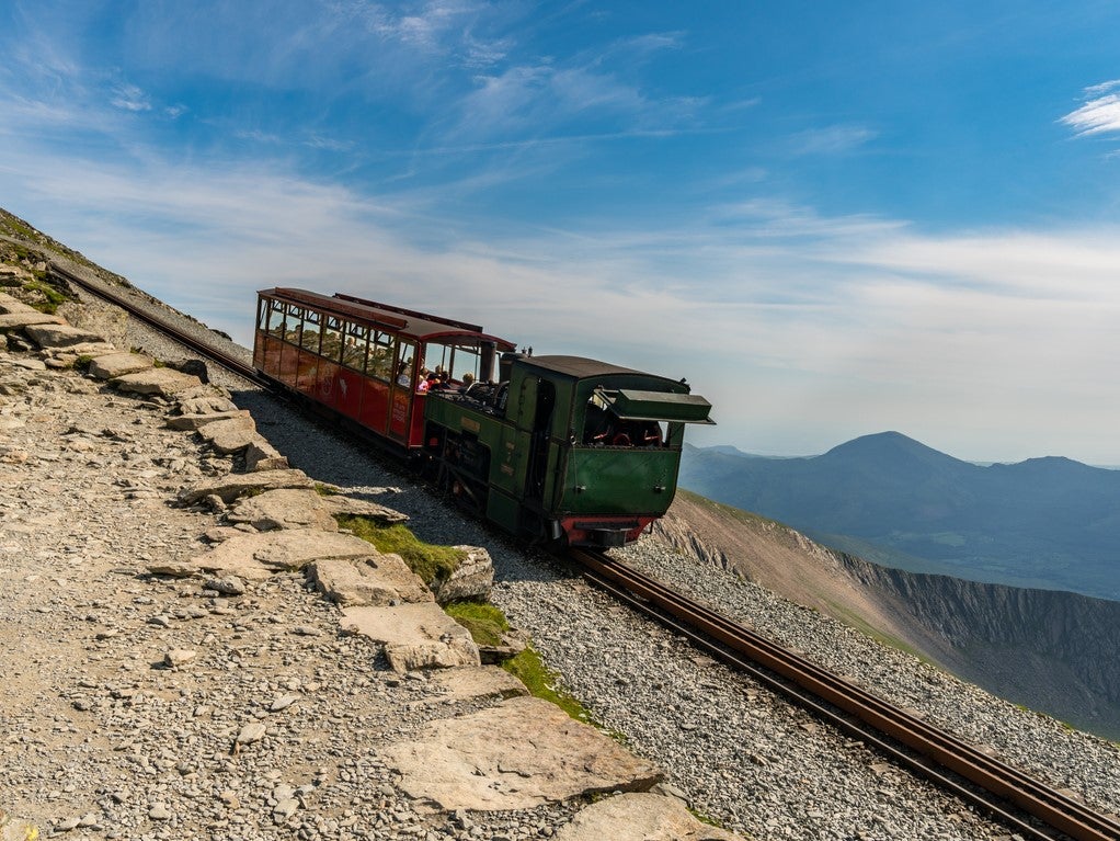 View from the Llanberis Path, with a train of the Snowdon Mountain Railway