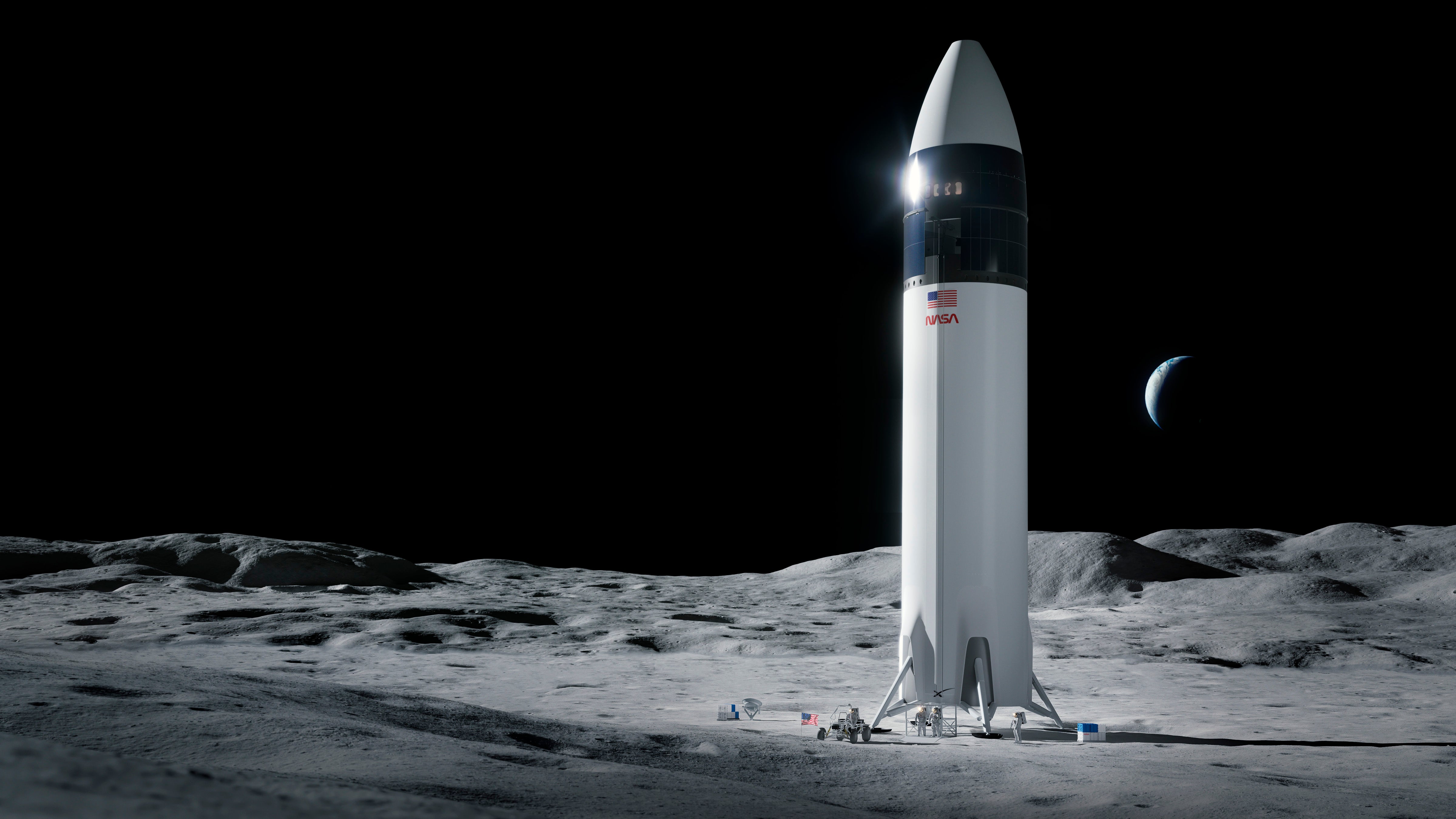 A SpaceX illustration of its Starship human lander design that will return astronauts to the Moon as part of Nasa’s Artemis mission