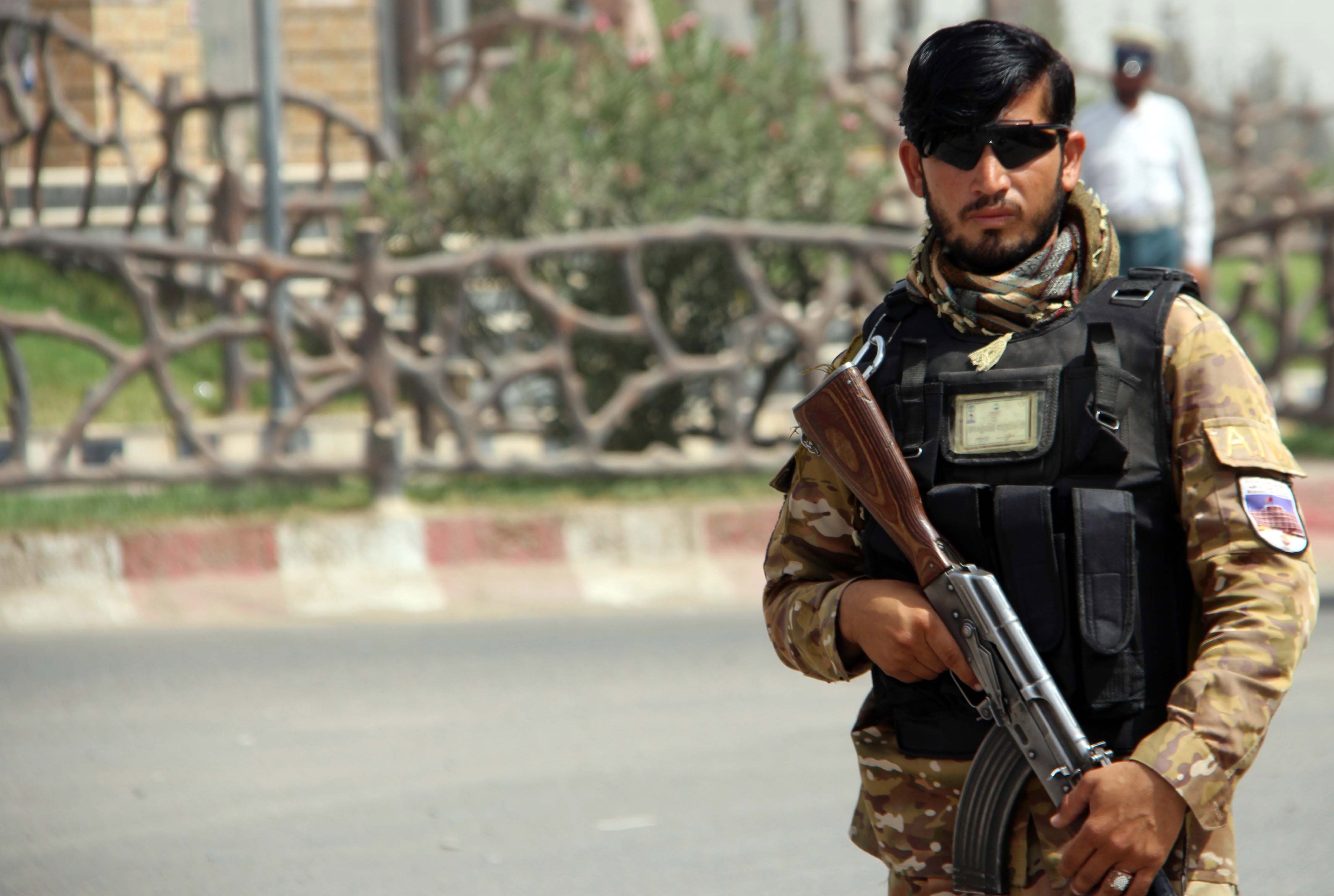 An Afghan check point in Lashkar Gah, which could fall to the Taliban