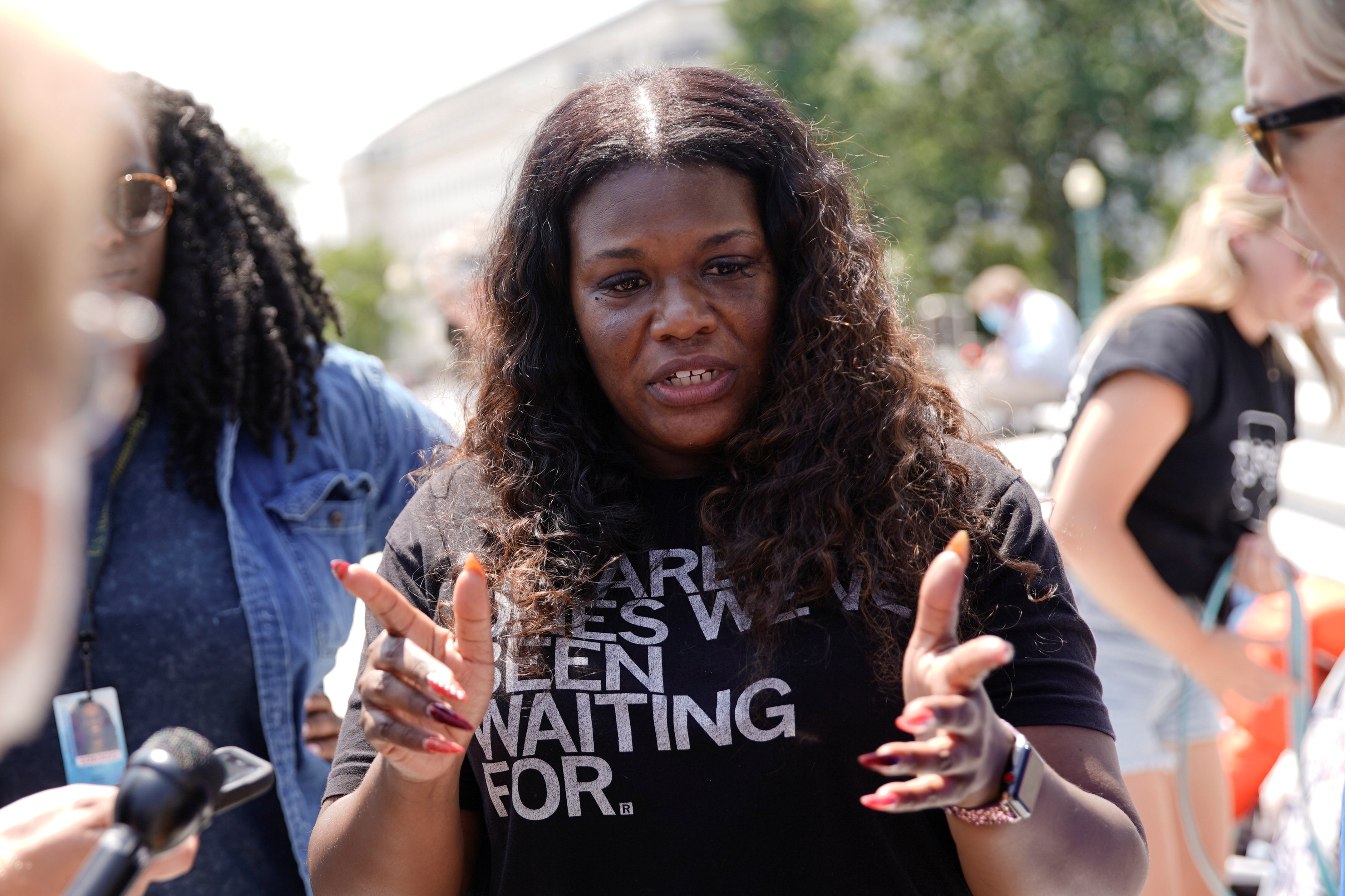 U.S. Representative Cori Bush (D-MO) speaks to reporters about the upcoming expiration of the pandemic-related federal moratorium on residential evictions from the steps of the U.S. Capitol in Washington, U.S., July 31, 2021.