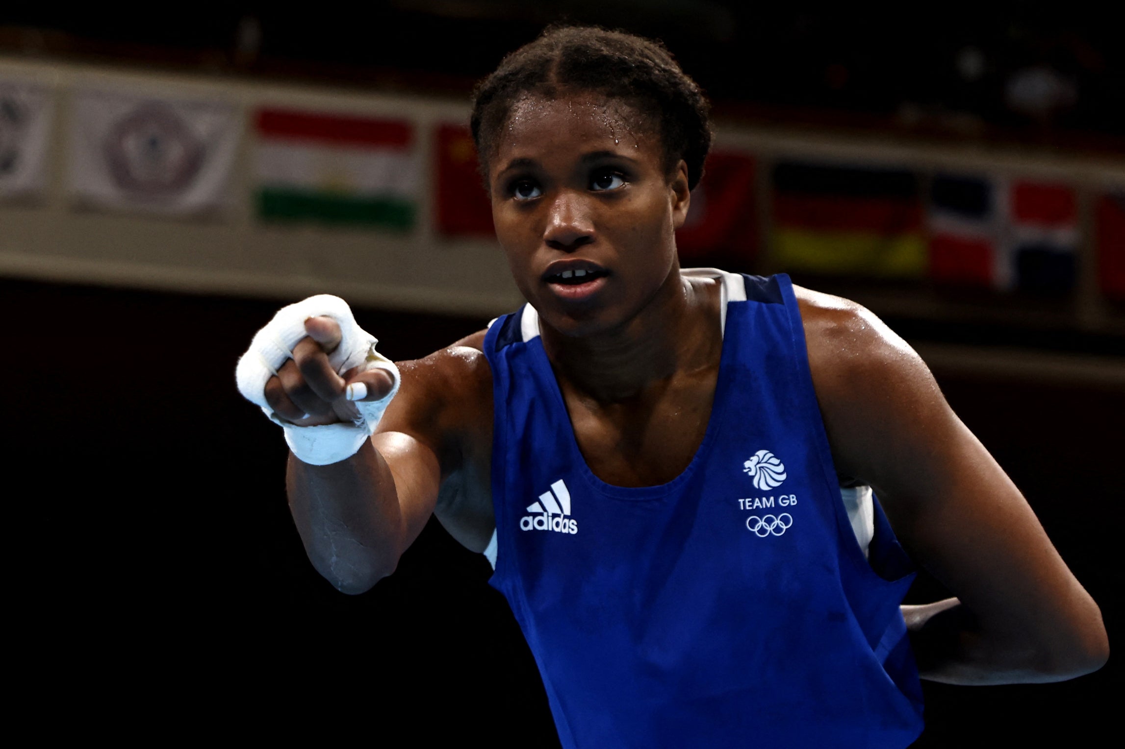 Caroline Dubois celebrates after winning against USA's Rashida Shakilya Quante Ellis