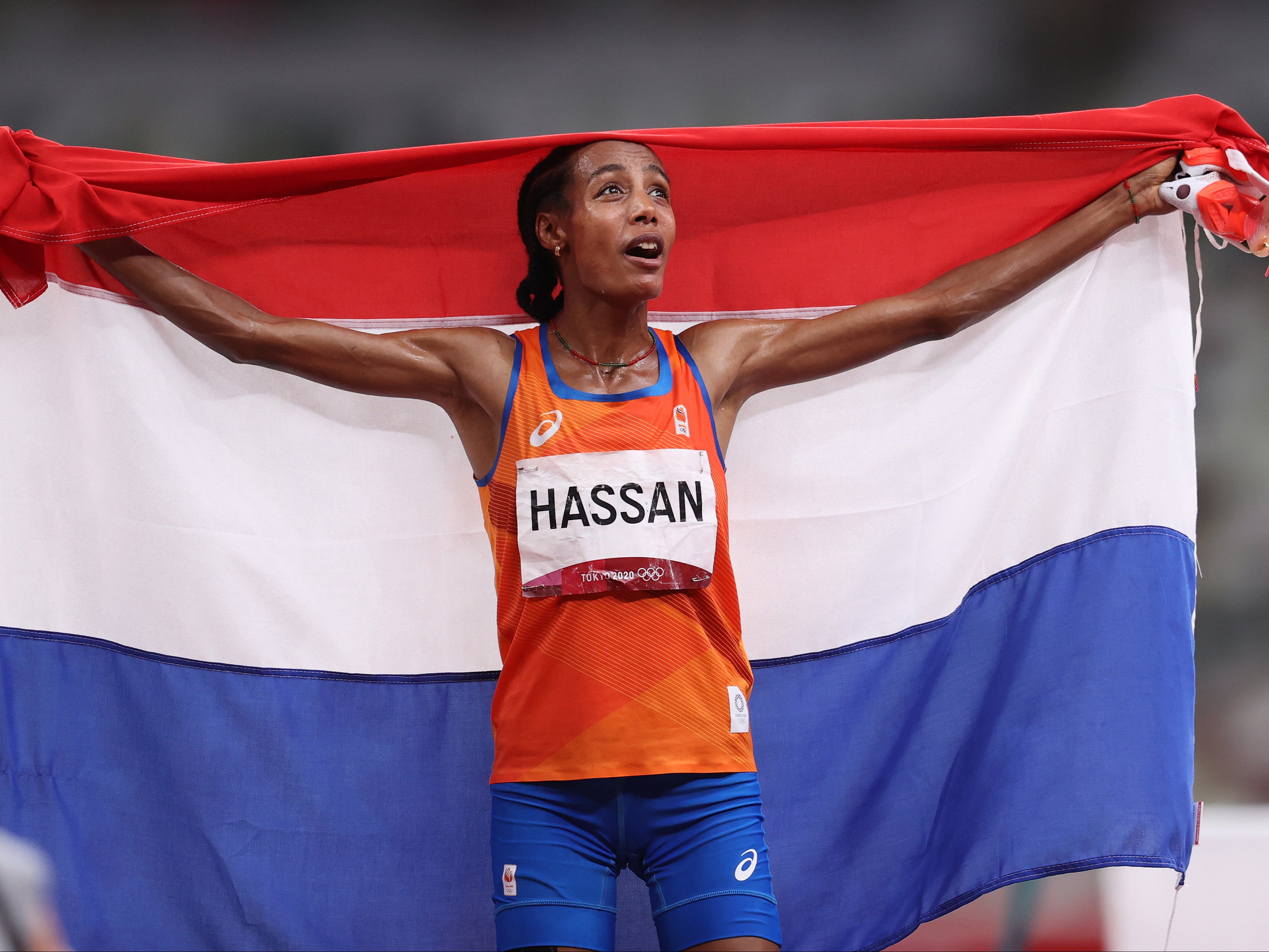 Sifan Hassan of Team Netherlands celebrates her victory