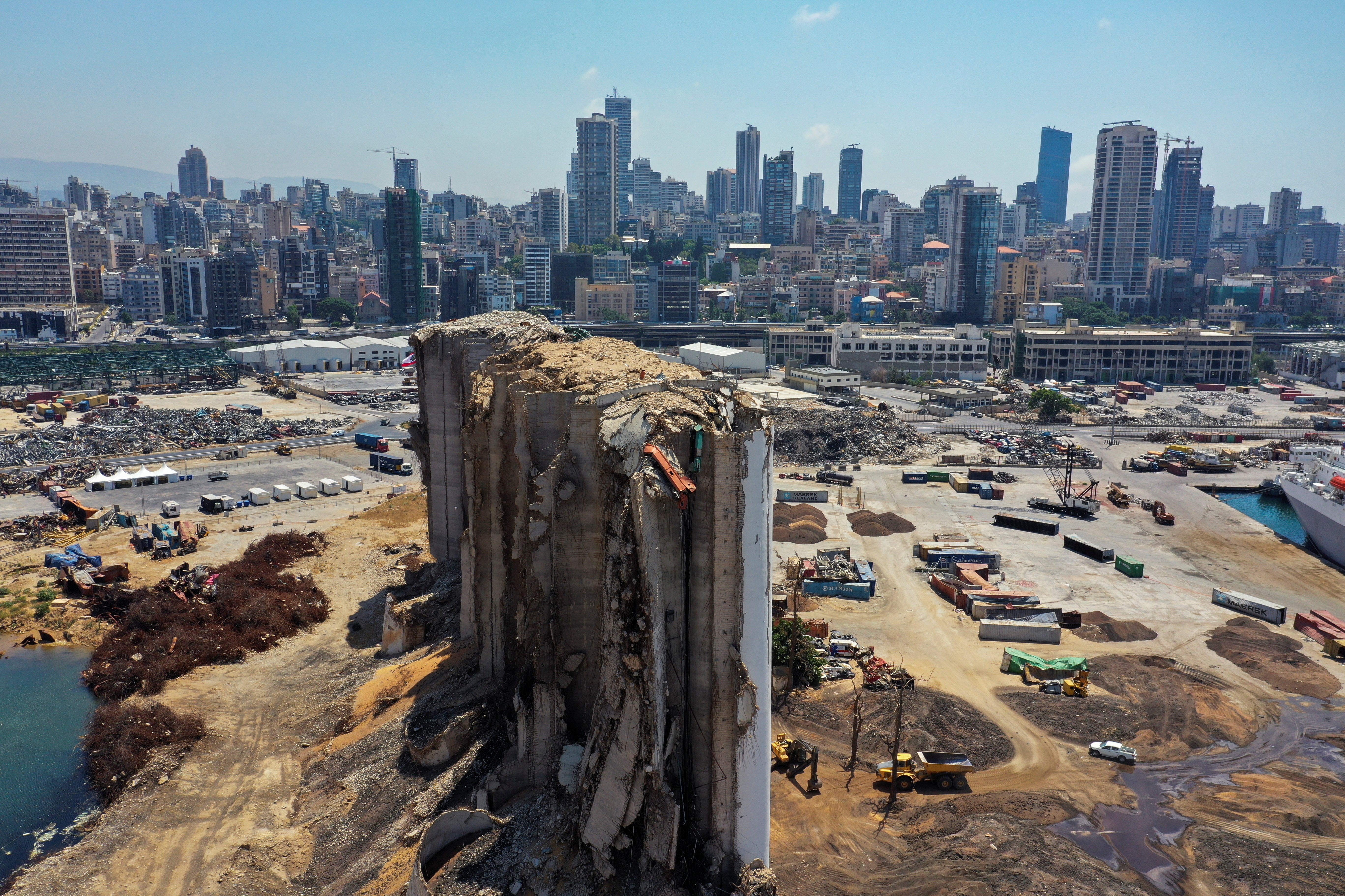 A general view of the site of the Beirut blast, a year on from the tragedy