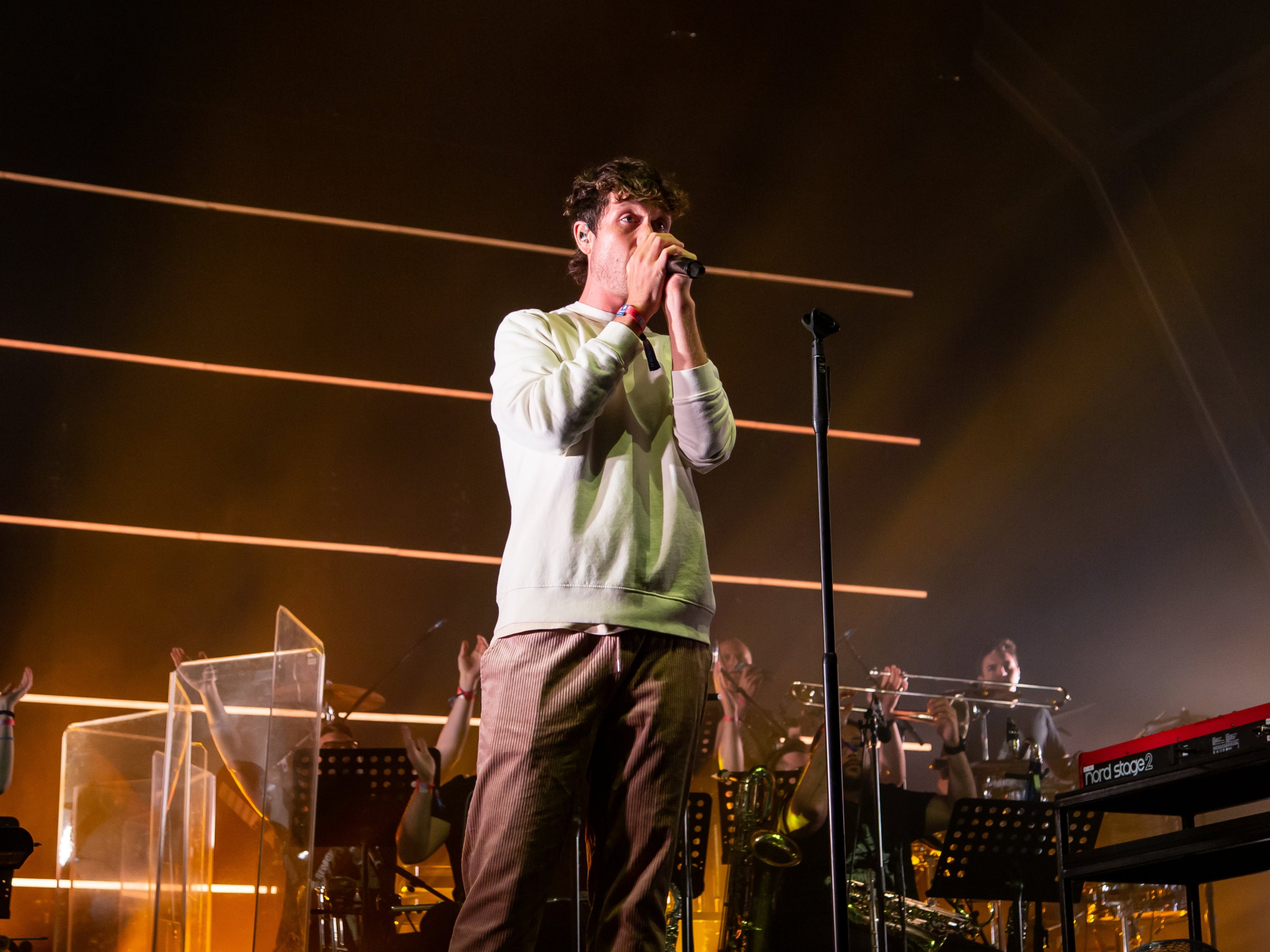 Dan Smith of Bastille performs a headline performance at Standon Calling