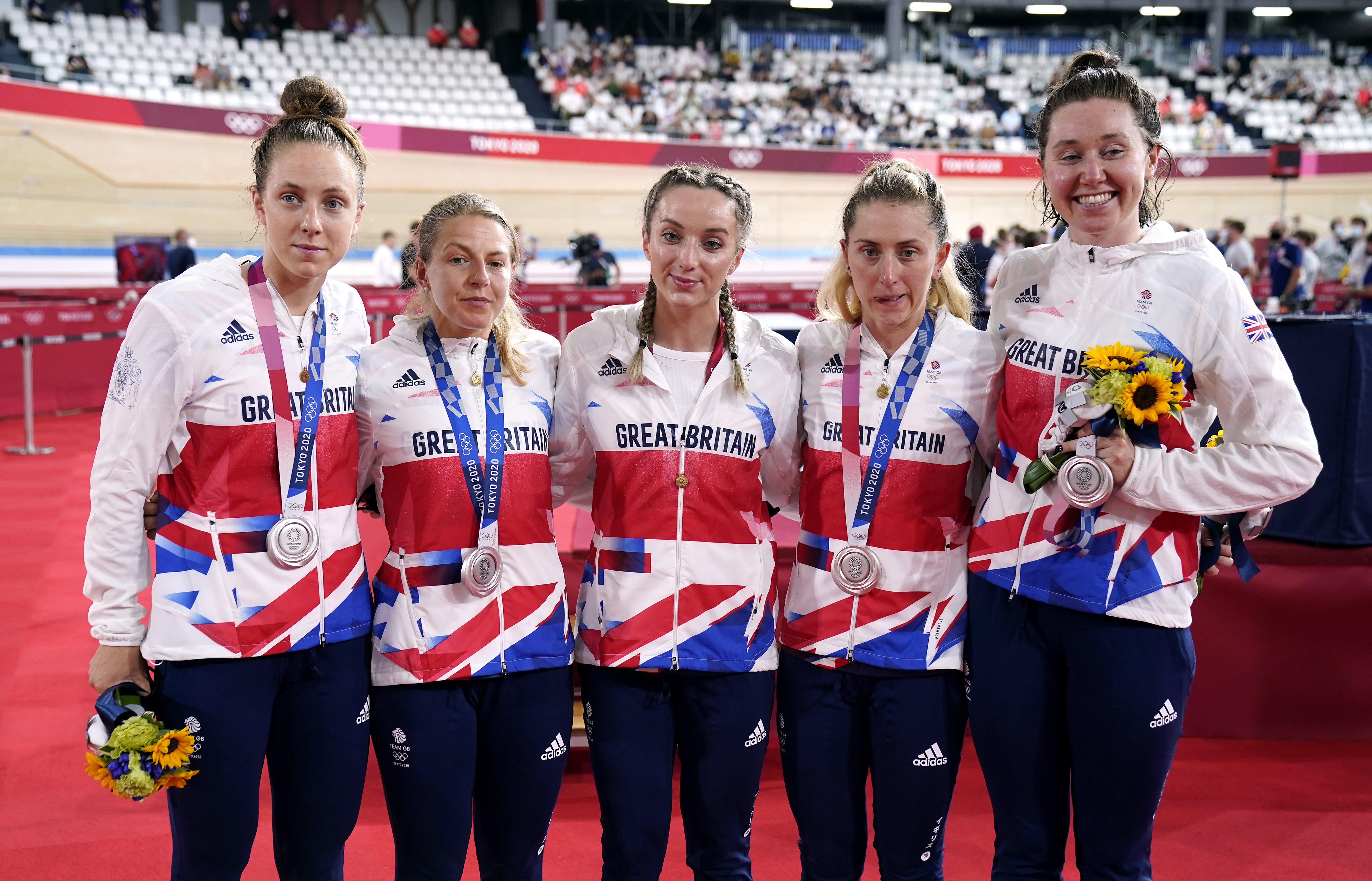 Elinor Barker, centre, won silver in the team pursuit