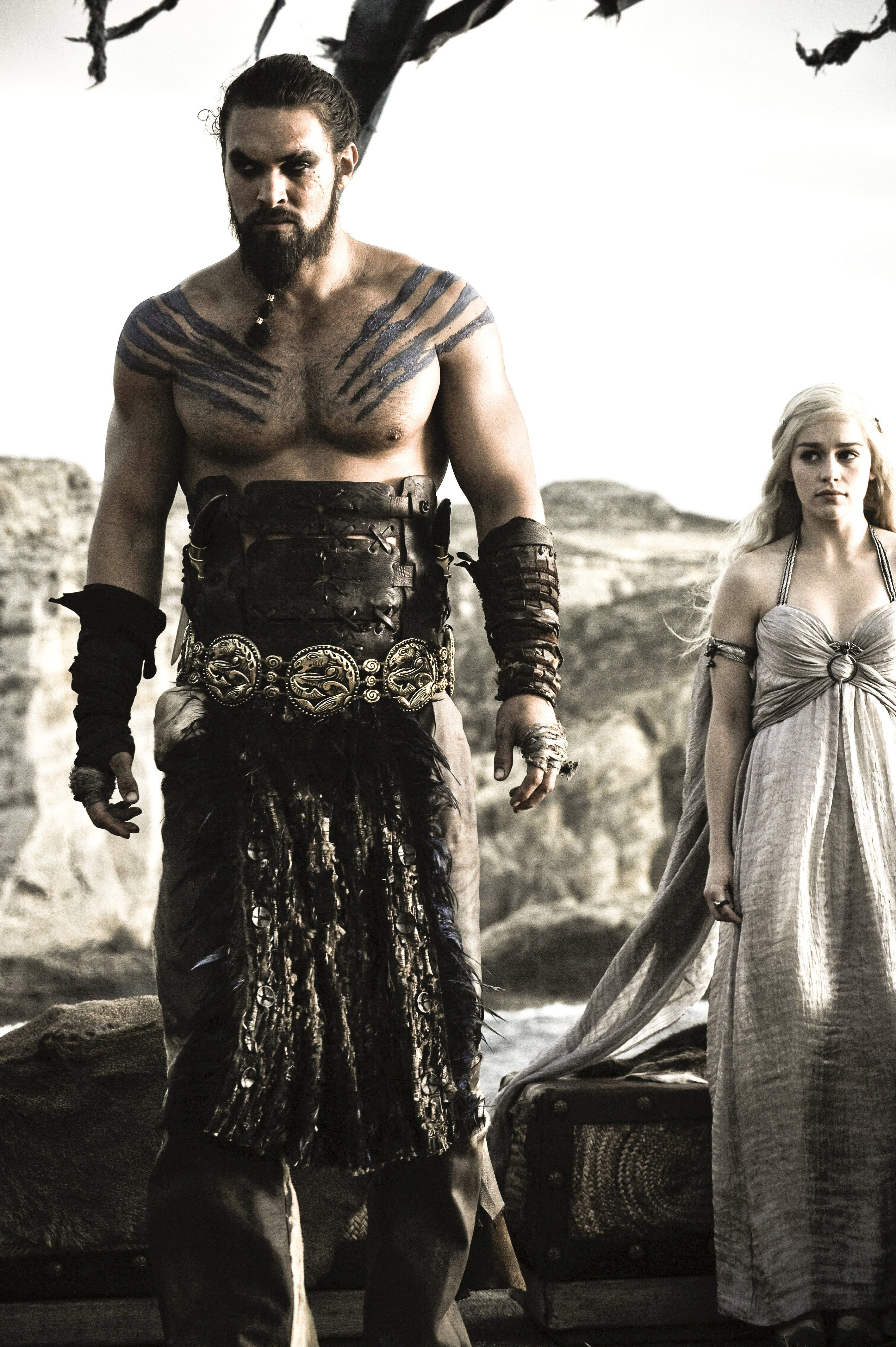 Jason Momoa as Khal Drogo and Emilia Clarke as Daenerys Targaryen in season one of ‘Game of Thrones'