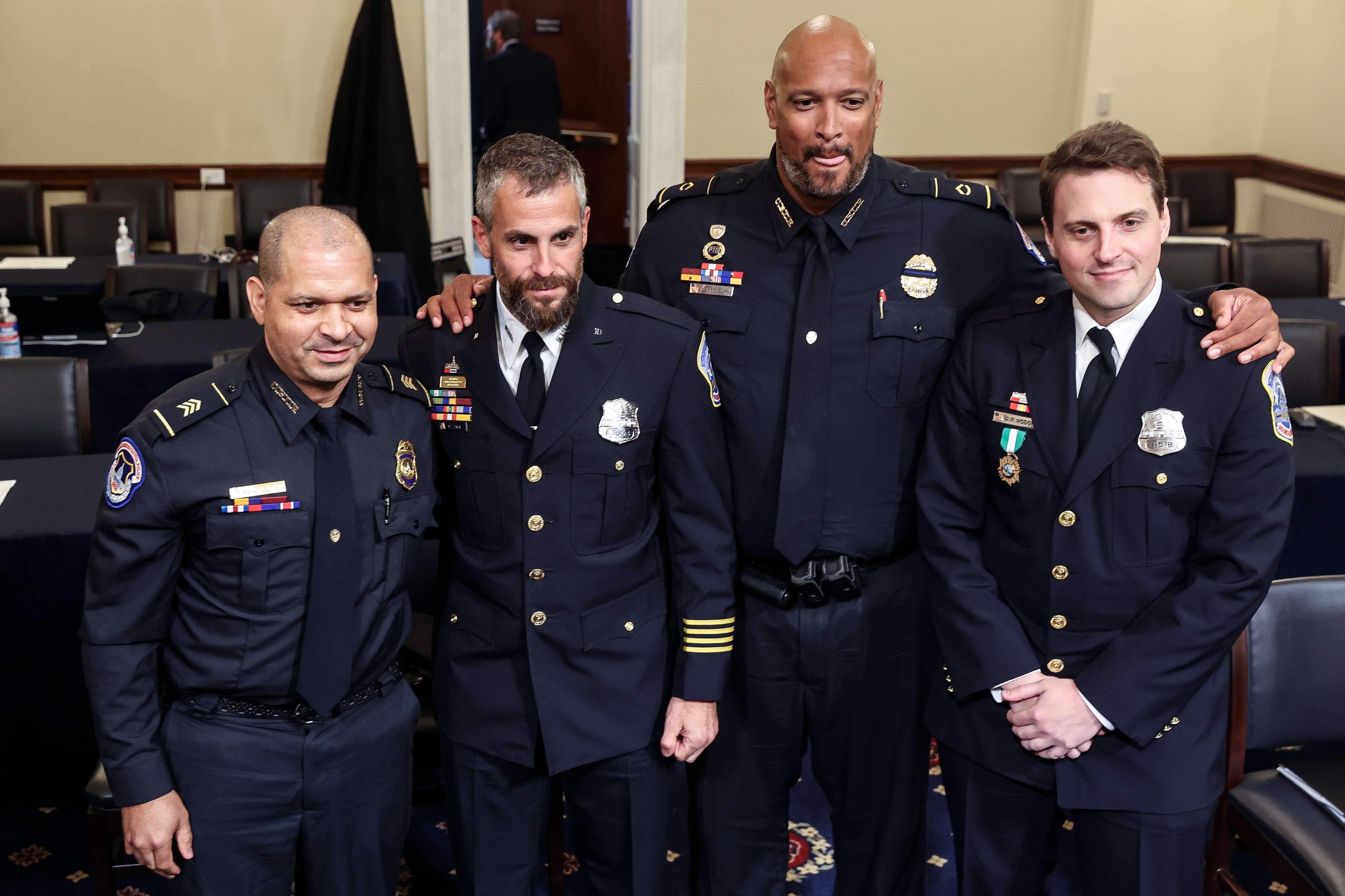 Police officers including Daniel Hodges and Michael Fanone appear before Congress to describe their ordeals on 6 January 2021