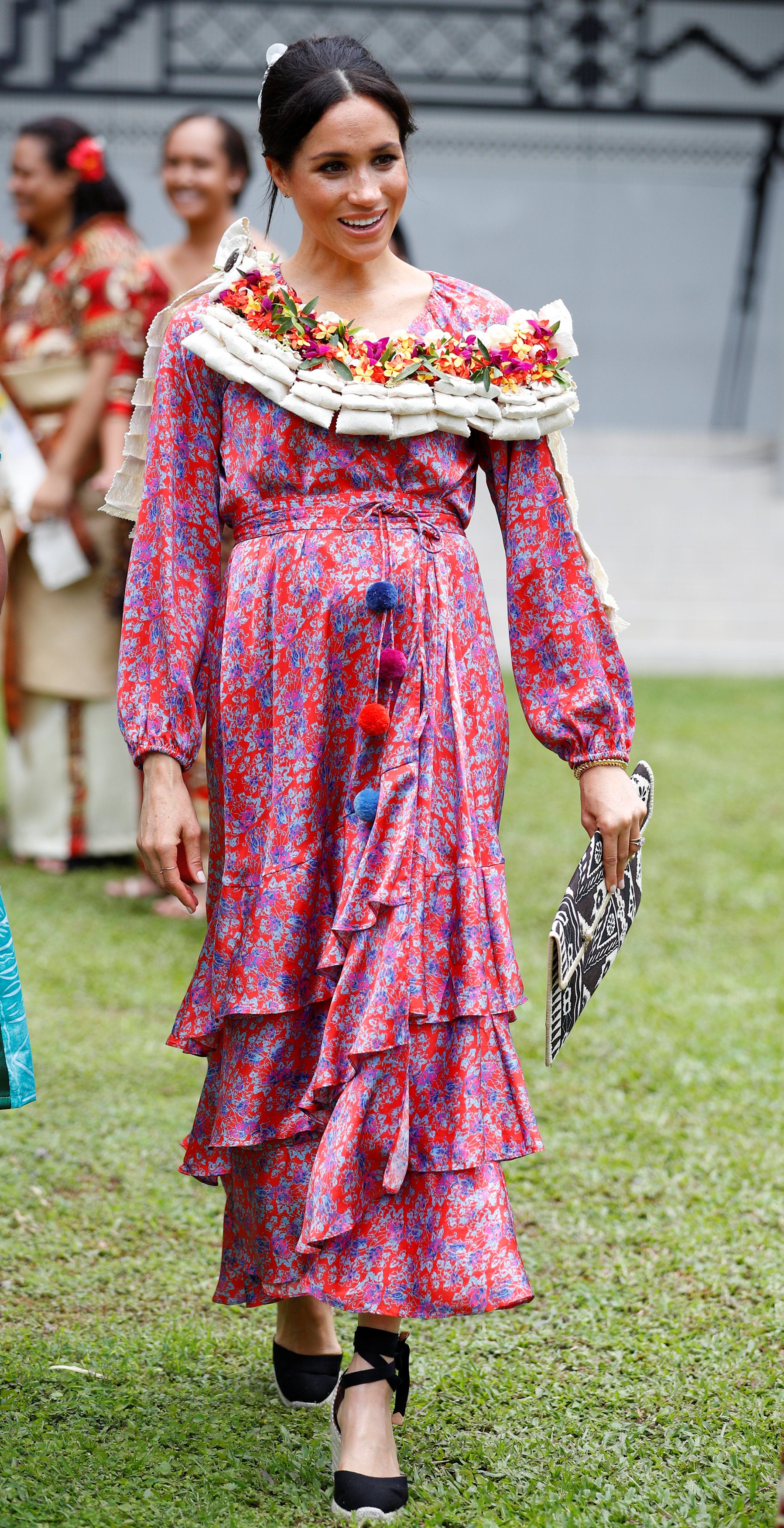 The Duchess chose a brightly coloured ensemble.