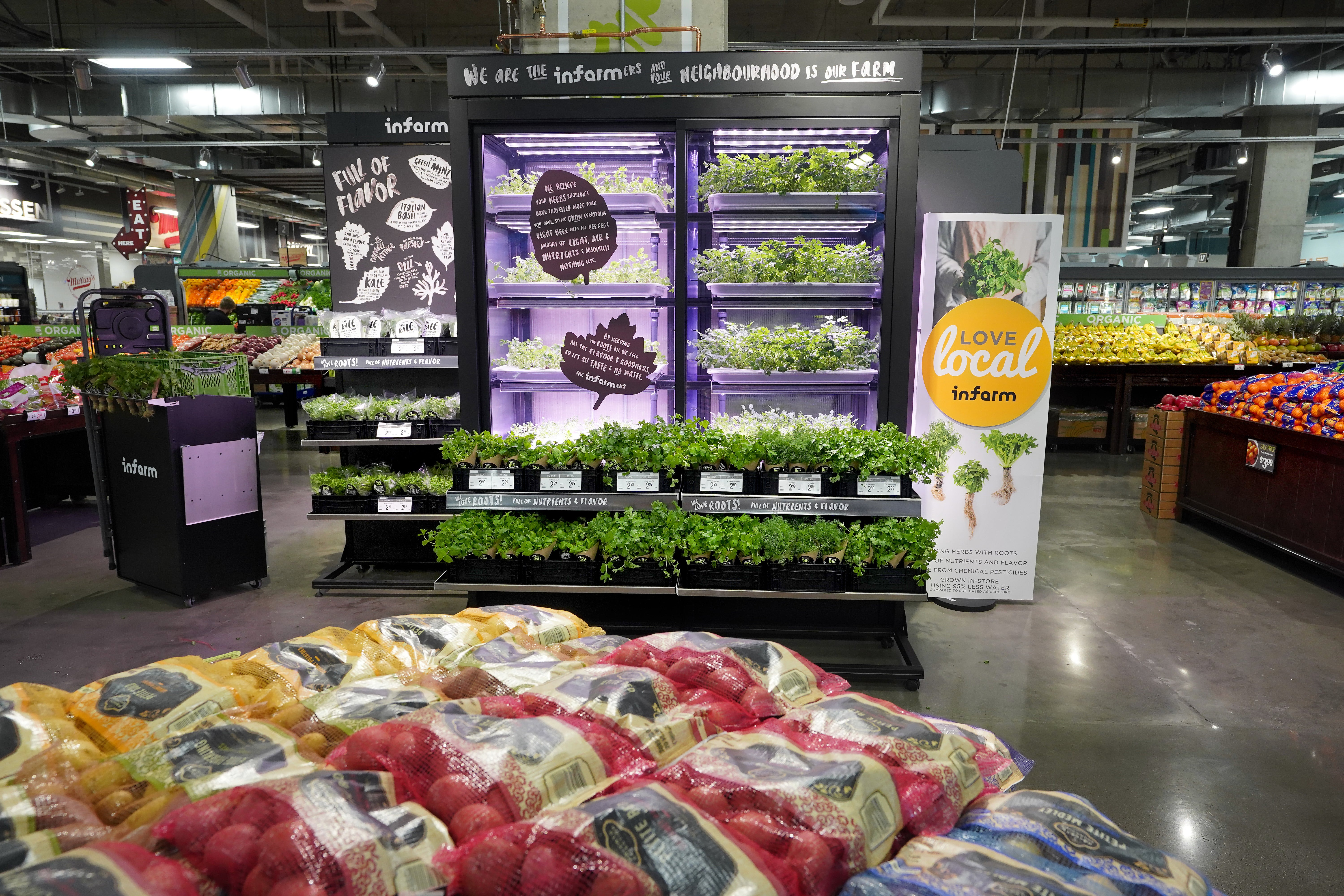 An Infarm selling herbs and leafy greens inside a Kroger grocery store in Kirkland, Washington