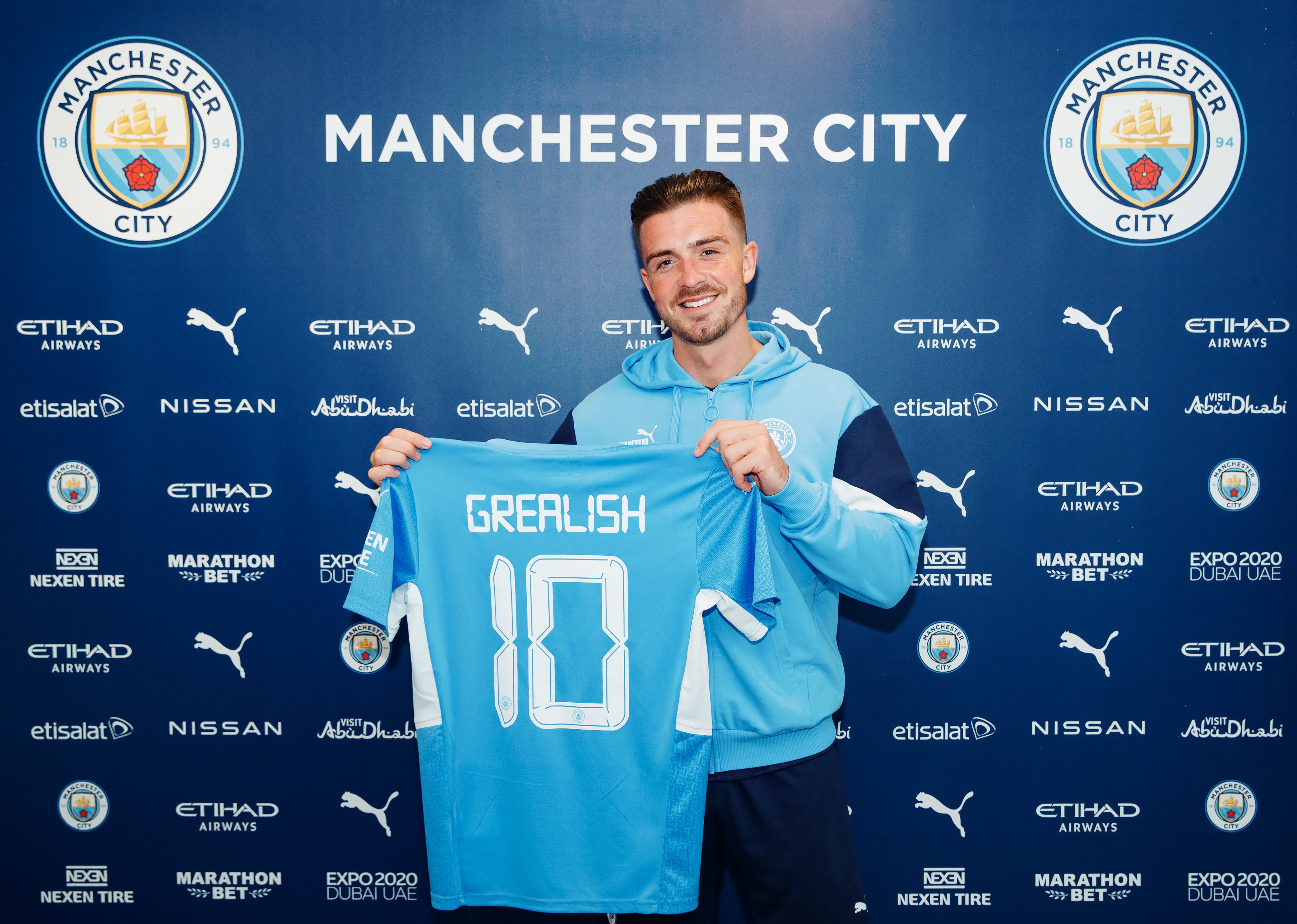 Manchester City unveil new signing Jack Grealish at Manchester City Football Academy