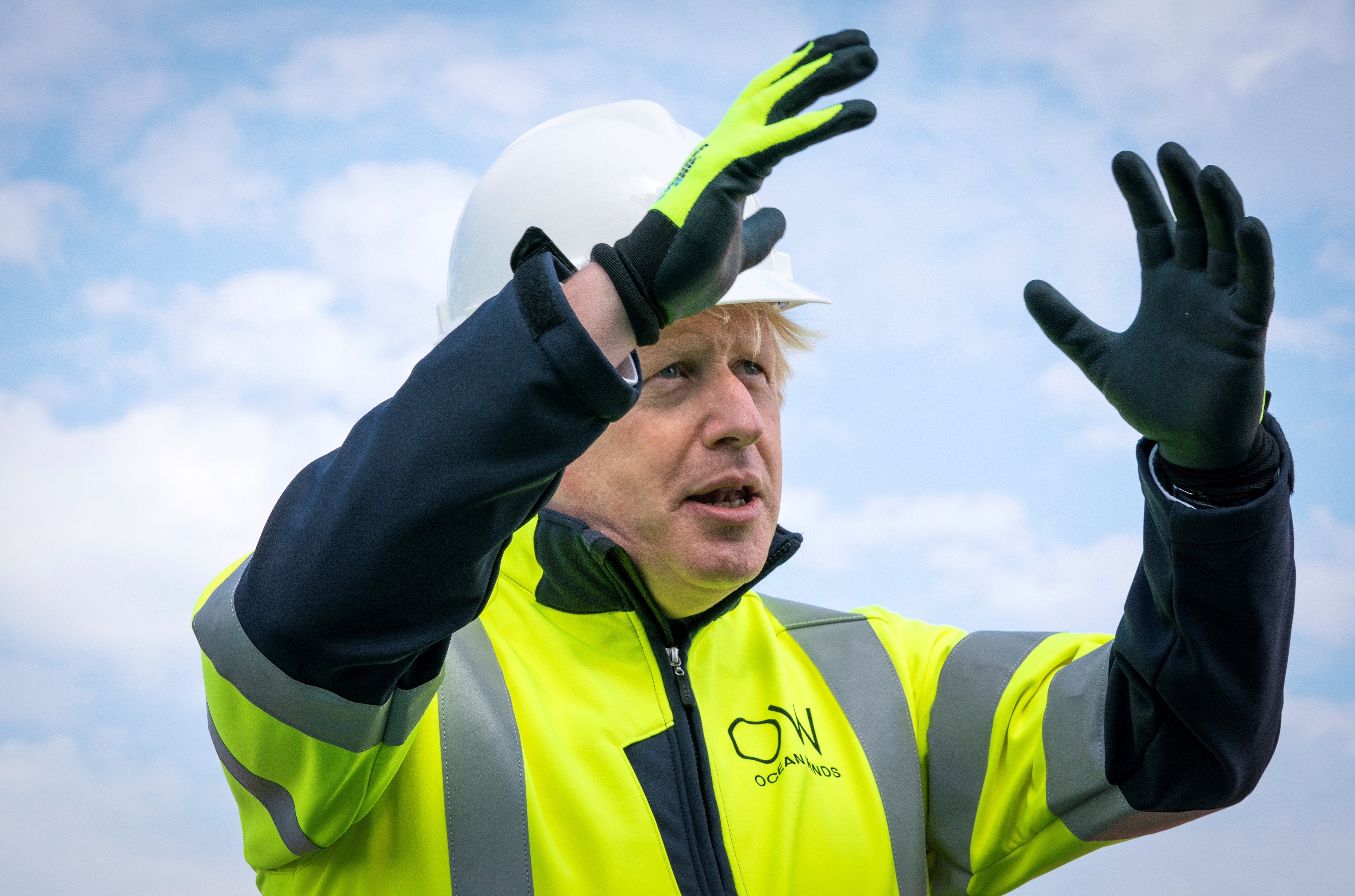 Boris Johnson onboard Esvagt Alba during a visit to the Moray Offshore Windfarm East, off the Moray coast