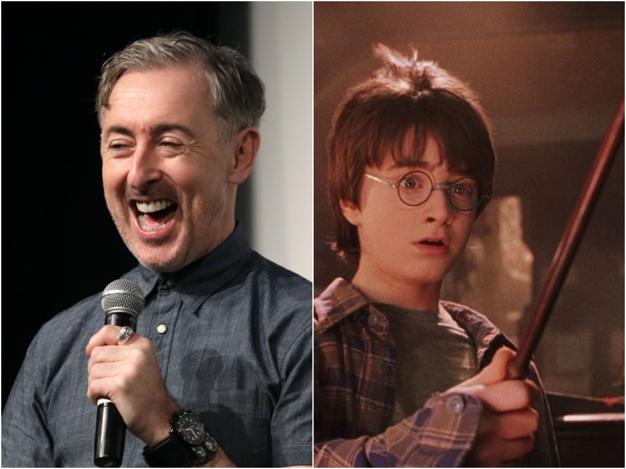 Alan Cumming in 2019, and Daniel Radcliffe in 2001’s ‘Harry Potter and the Philosopher’s Stone’