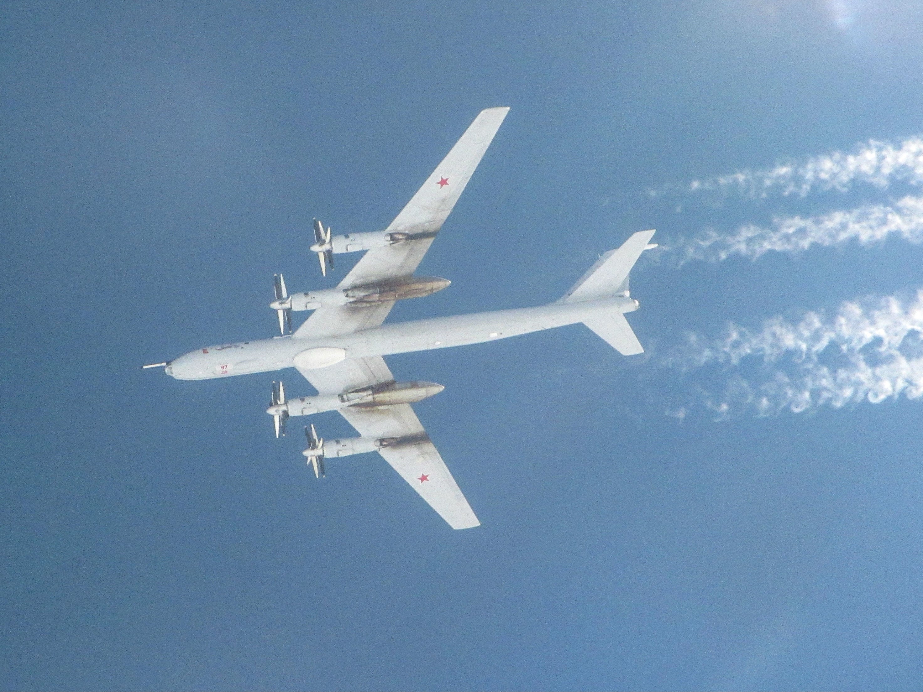 RAF Typhoon jets intercepted a pair of TU-142 "Bear-F" Maritime Reconnaissance and anti-submarine warfare aircraft over the North Sea on Friday