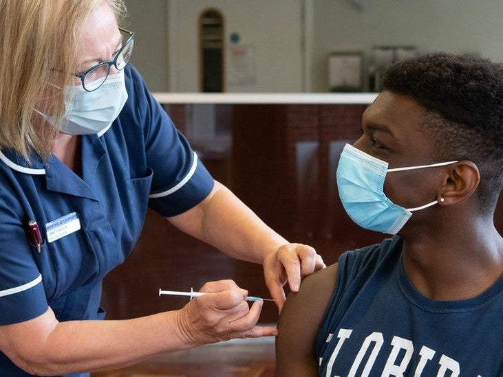 Sussex University medical student Dibon Somarib gets his jab