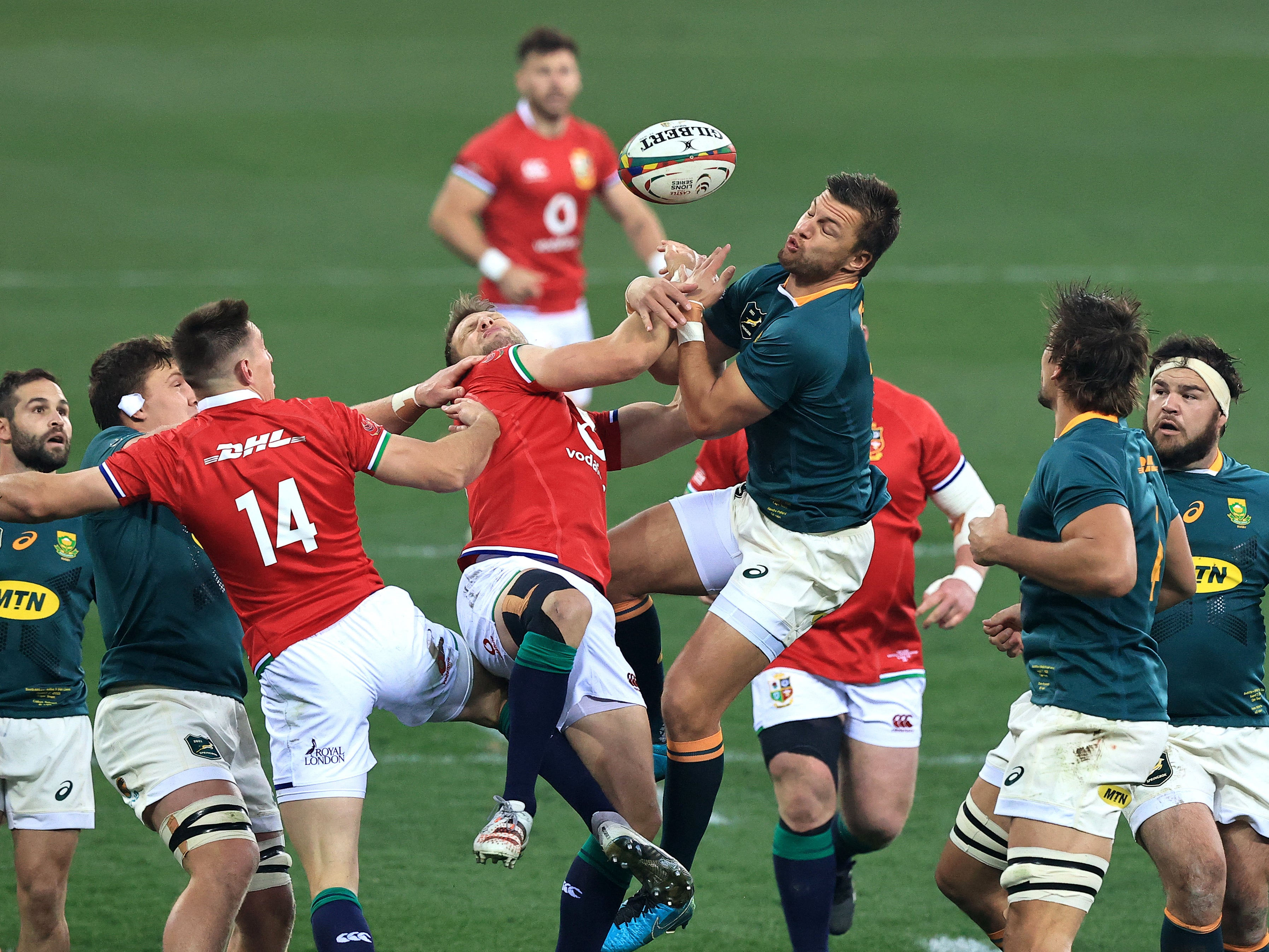 South Africa’s Handre Pollard goes for the ball